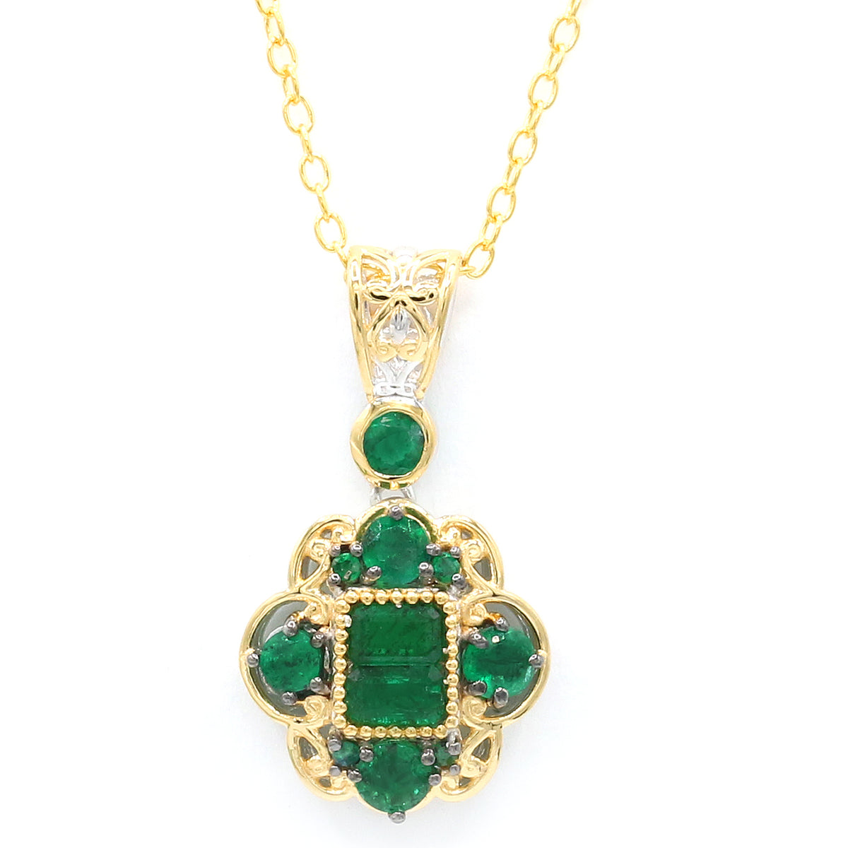 Gems en Vogue 24K Palladium Silver 1.74ctw Grizzly Emerald Cluster Pendant