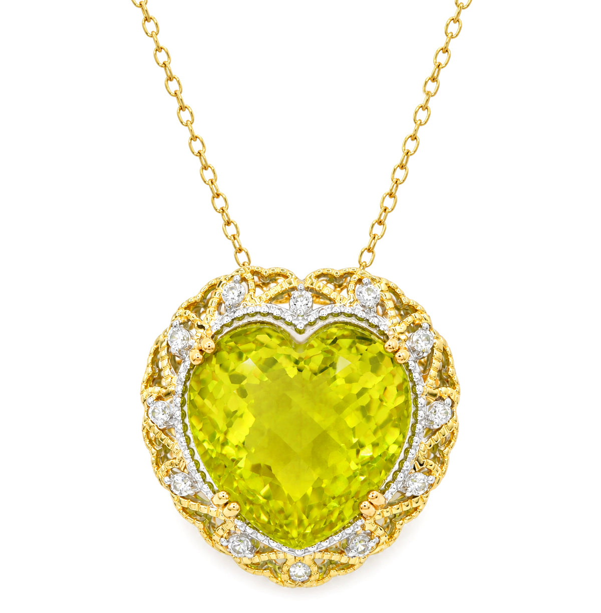 Gems en Vogue 24K Palladium Silver 31.66ctw Ouro Verde & White Zircon Heart Honker Pendant