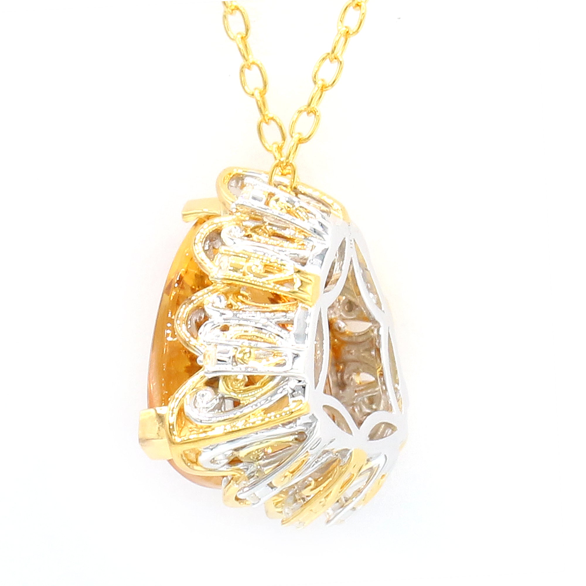 Couture Gems 9.74ctw Trillion Buff Top Cut Bolivian Fire Citrine & White Zircon Pendant