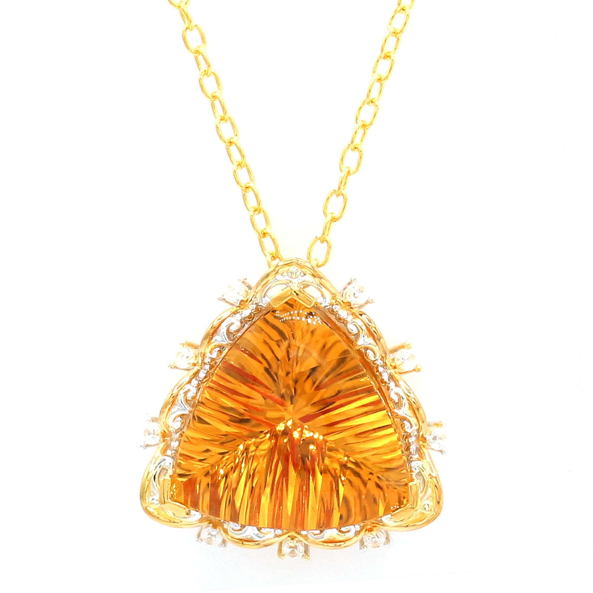 Couture Gems 9.74ctw Trillion Buff Top Cut Bolivian Fire Citrine & White Zircon Pendant
