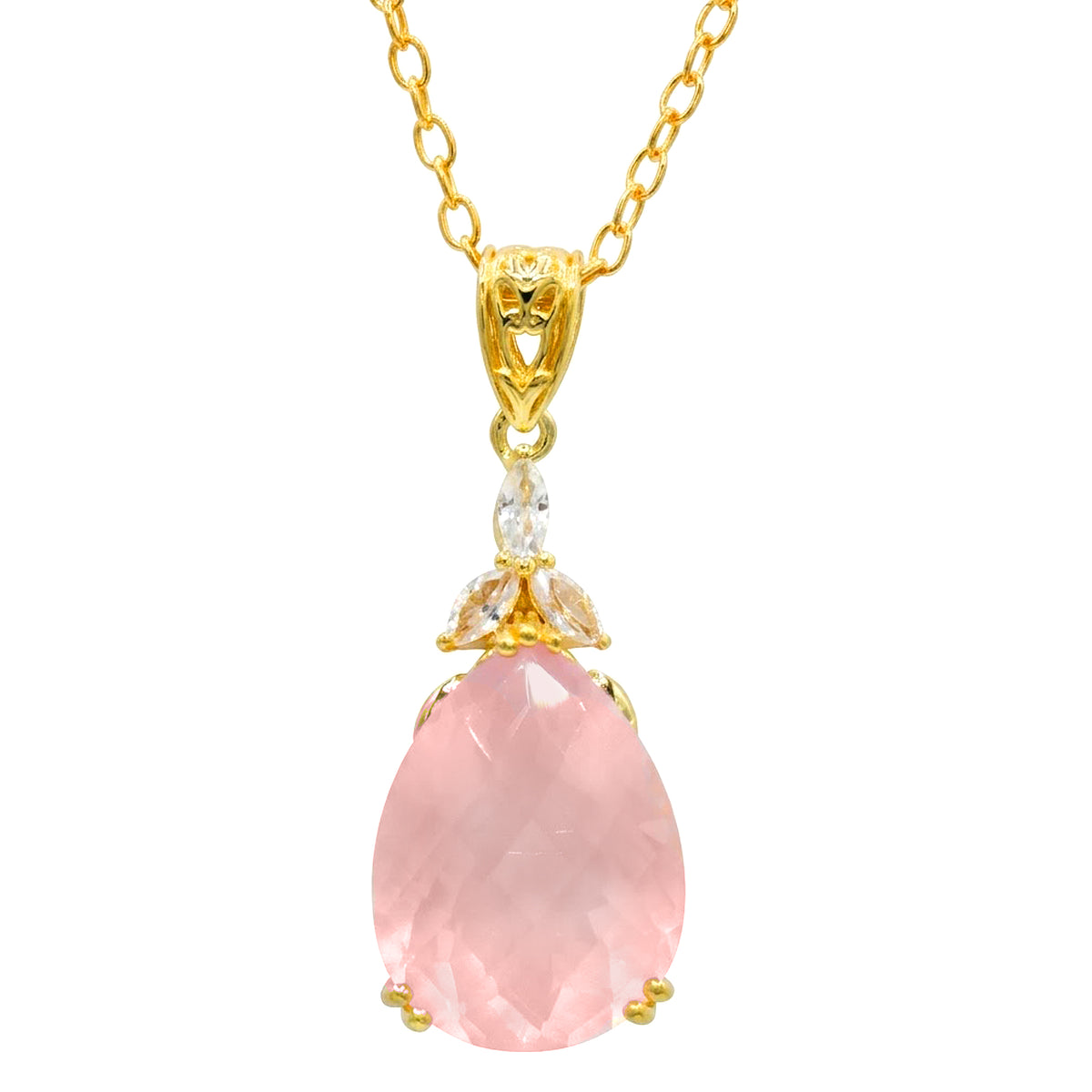 Gems en Vogue Pendentif Honker en Quartz Rose Cœur de 31,06 ct et Zircon Blanc