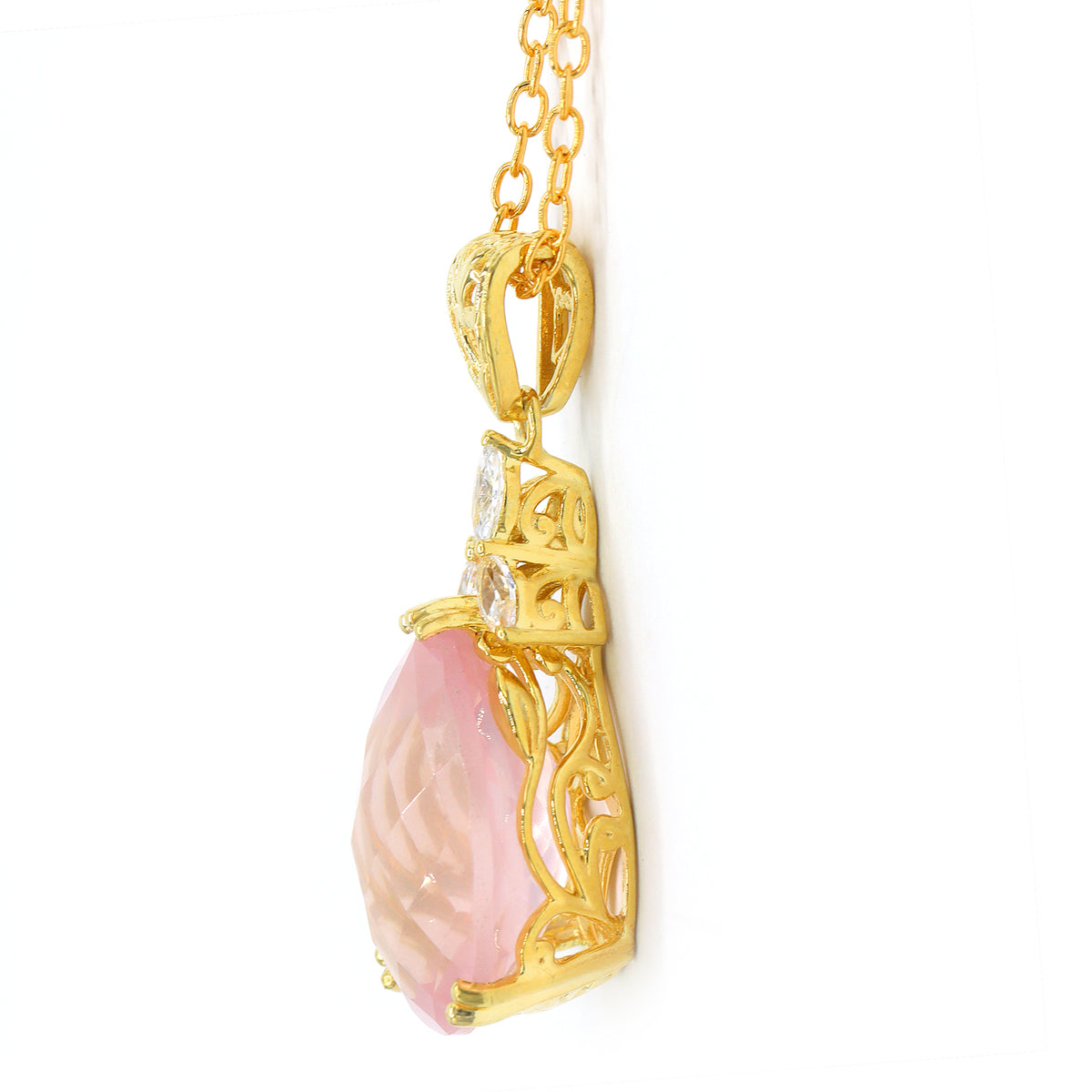 Gems en Vogue Pendentif Honker en Quartz Rose Cœur de 31,06 ct et Zircon Blanc