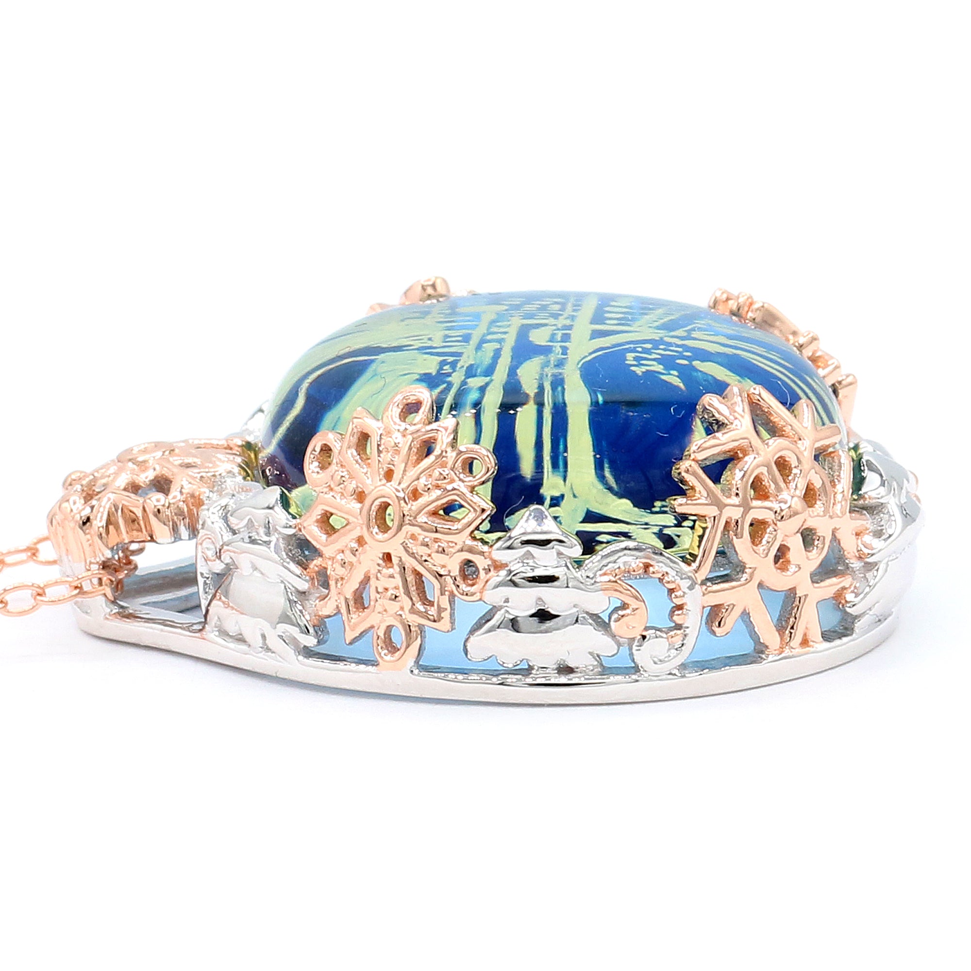 Gems en Vogue 18K Palladium Silver Carved Blue Amber Skating On The Rideau Canal Pendant