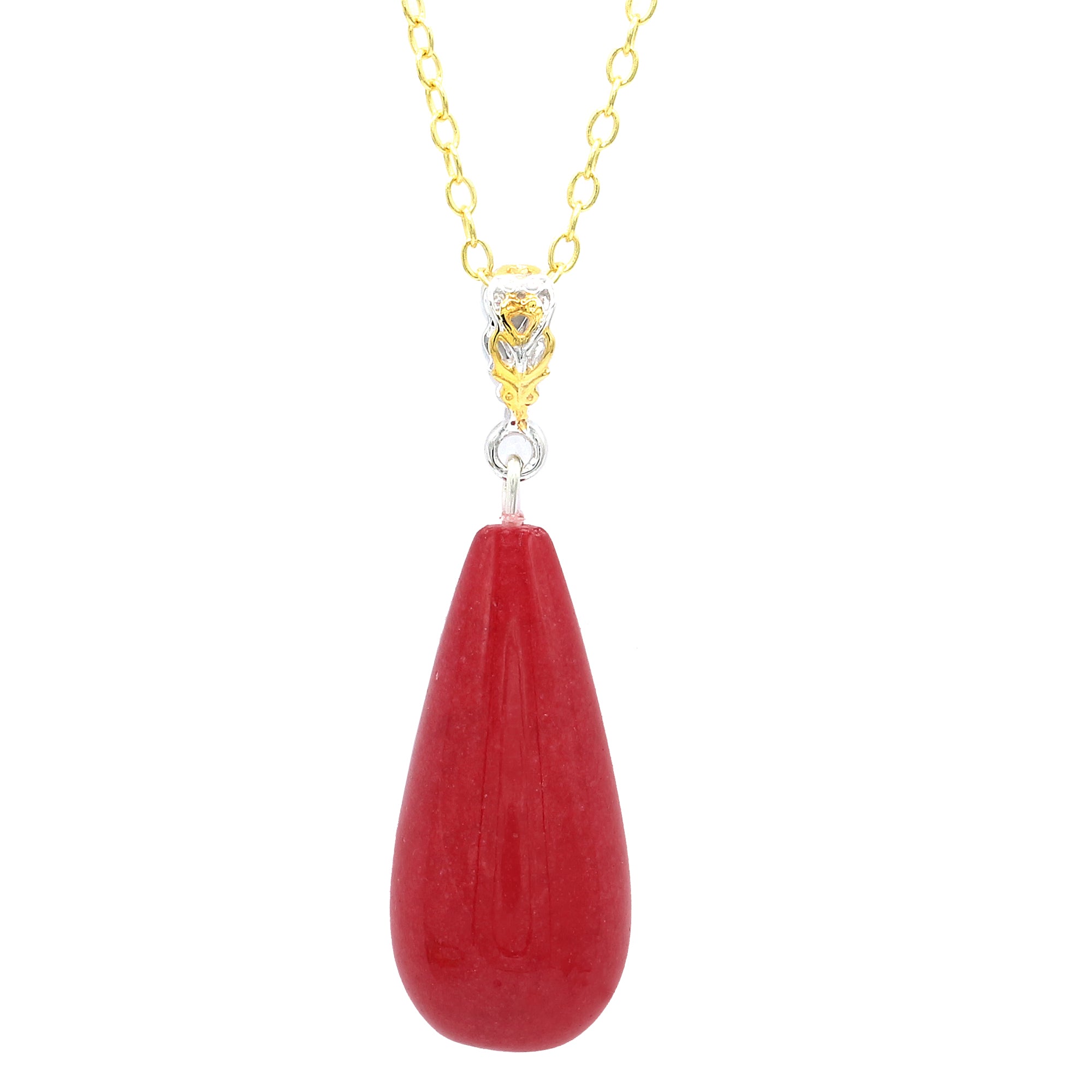 Gems en Vogue Pendentif goutte en jade rouge en argent palladié 24 carats