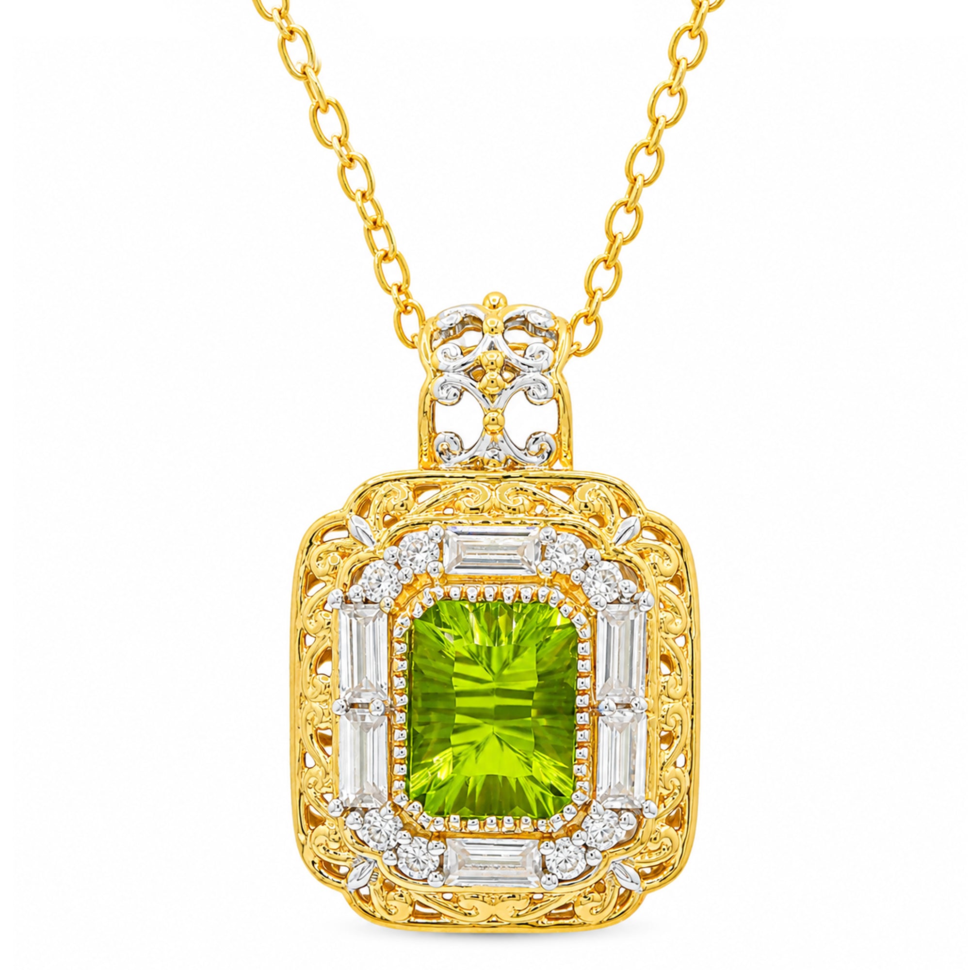 Gems en Vogue One-of-a-Kind 24K Palladium Silve 3.51ctw Millennium Cut Peridot & White Zircon Pendant