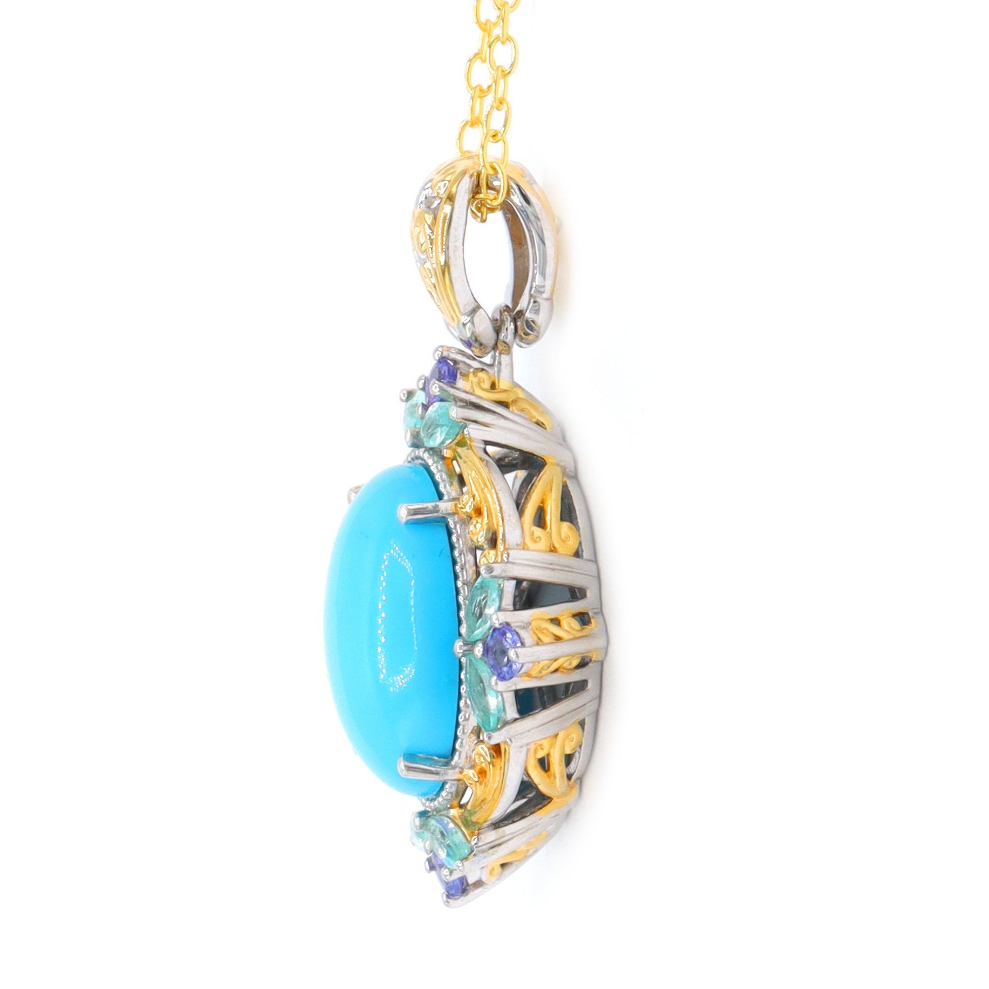 Gems en Vogue 24K Palladium Silver Sleeping Beauty Turquoise, Dauphin Apatite & Tanzanite Pendant