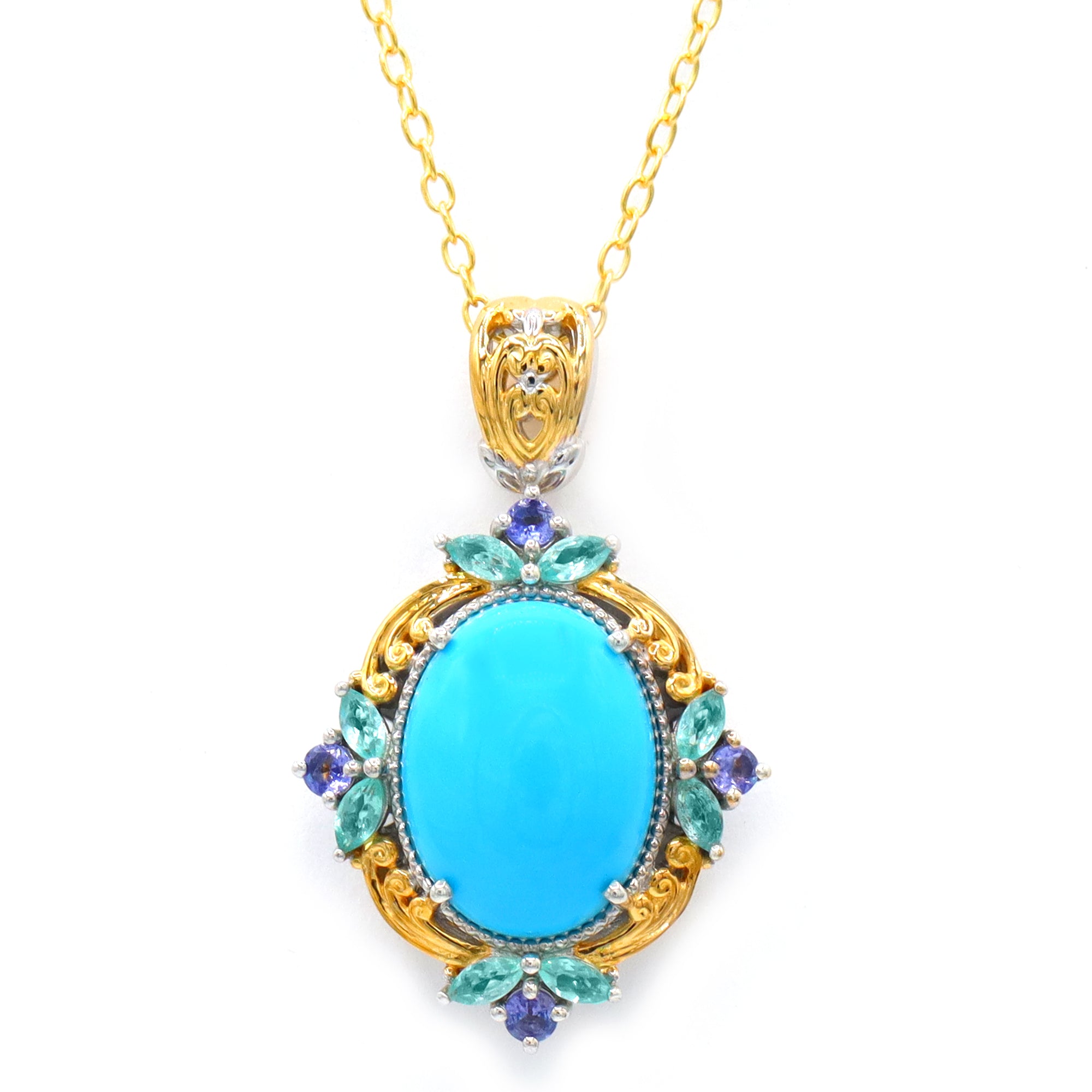 Gems en Vogue 24K Palladium Silver Sleeping Beauty Turquoise, Dauphin Apatite & Tanzanite Pendant