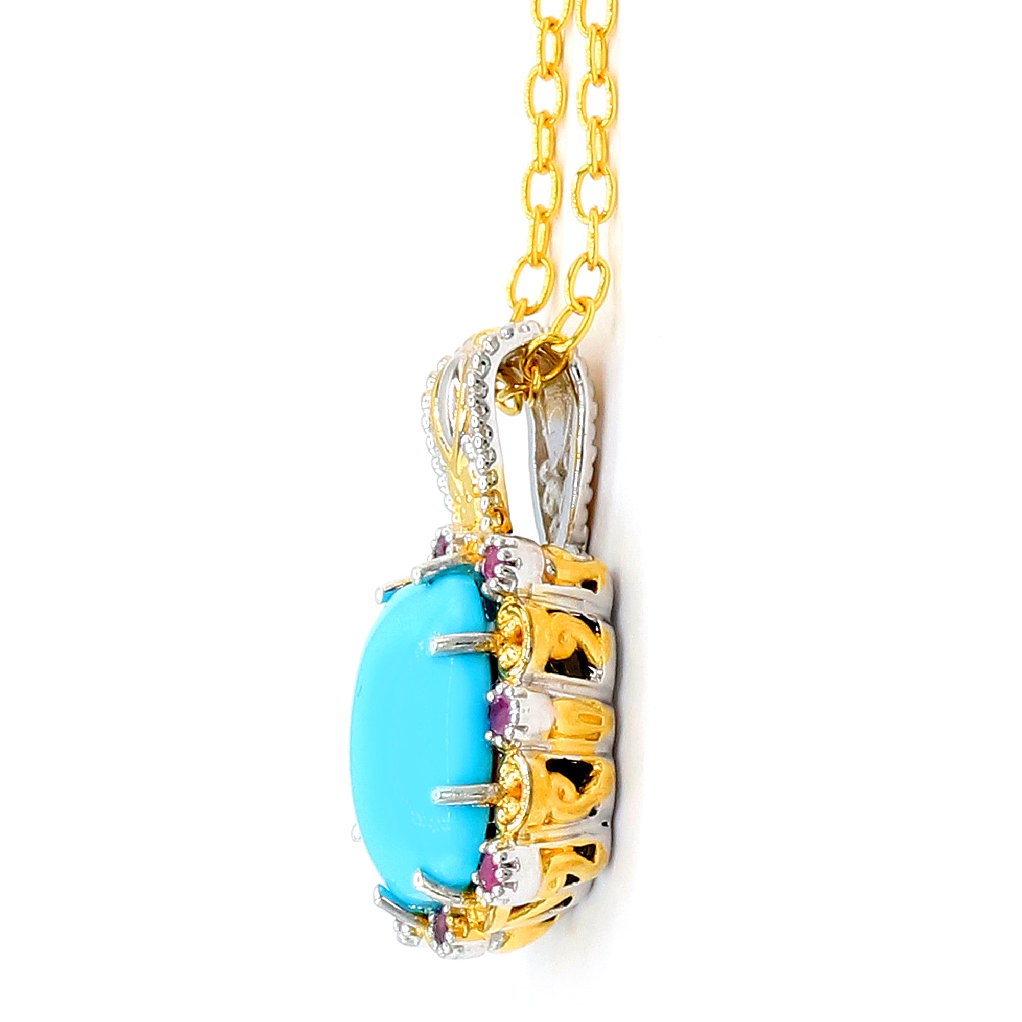 Pendentif Gems en Vogue en turquoise "Belle au Bois Dormant", lapis et topaze bleu suisse