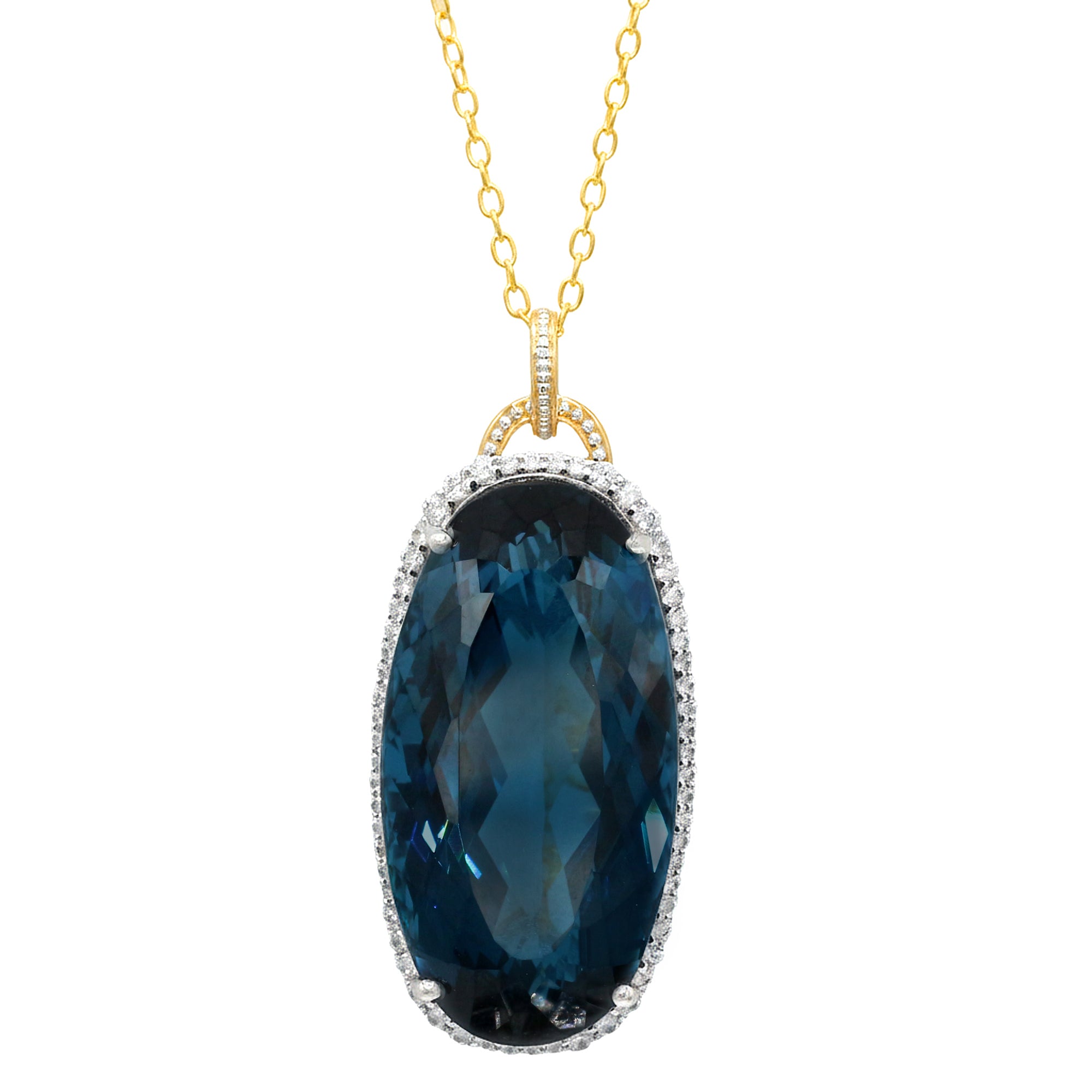 Couture Gems One-of-a-Kind 24K Palladium Silver 81.38ctw London Blue Topaz & White Zircon Halo Honker Pendant