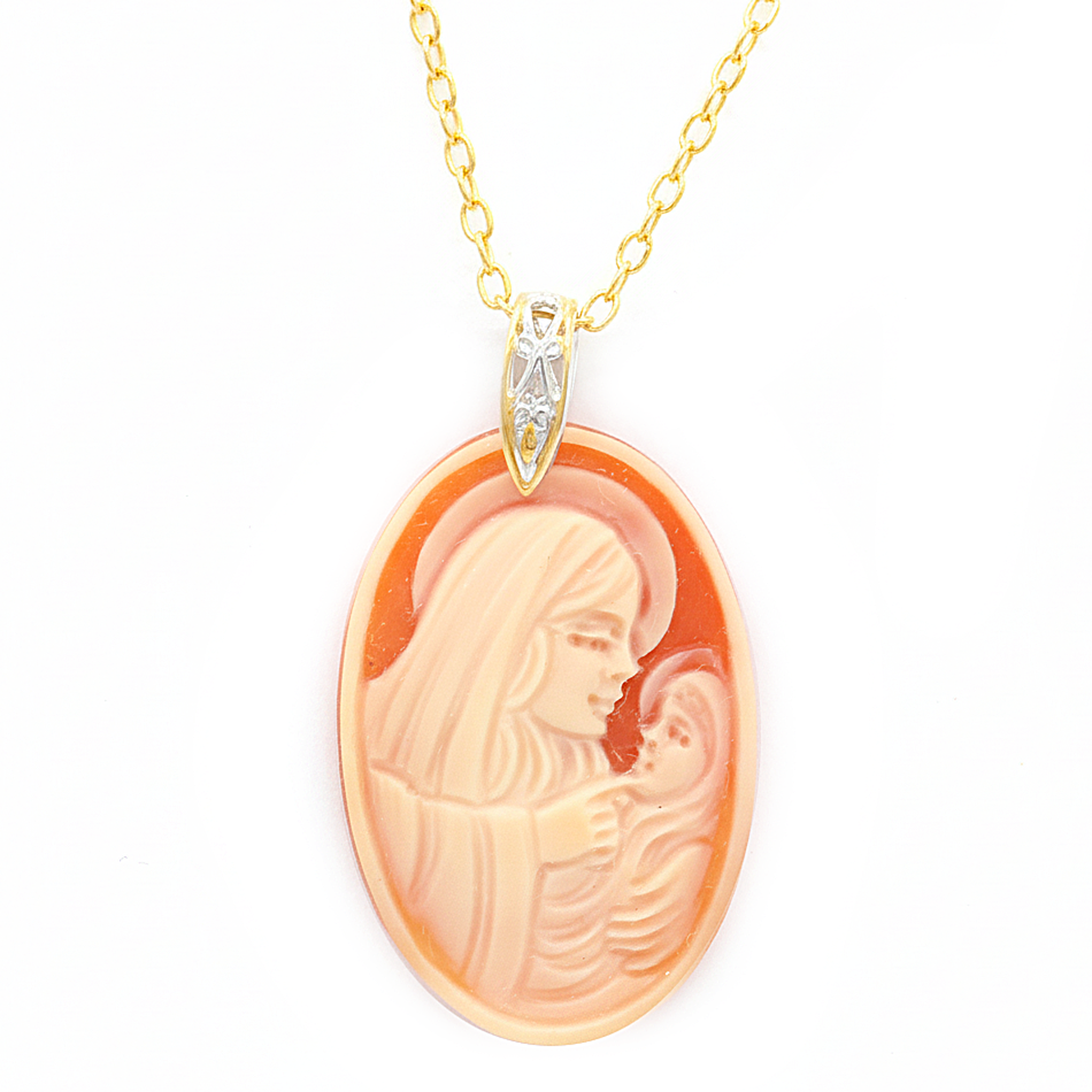 Gems en Vogue 24K Palladium Silver Carved Cameo Virgin Mary Religious Pendant