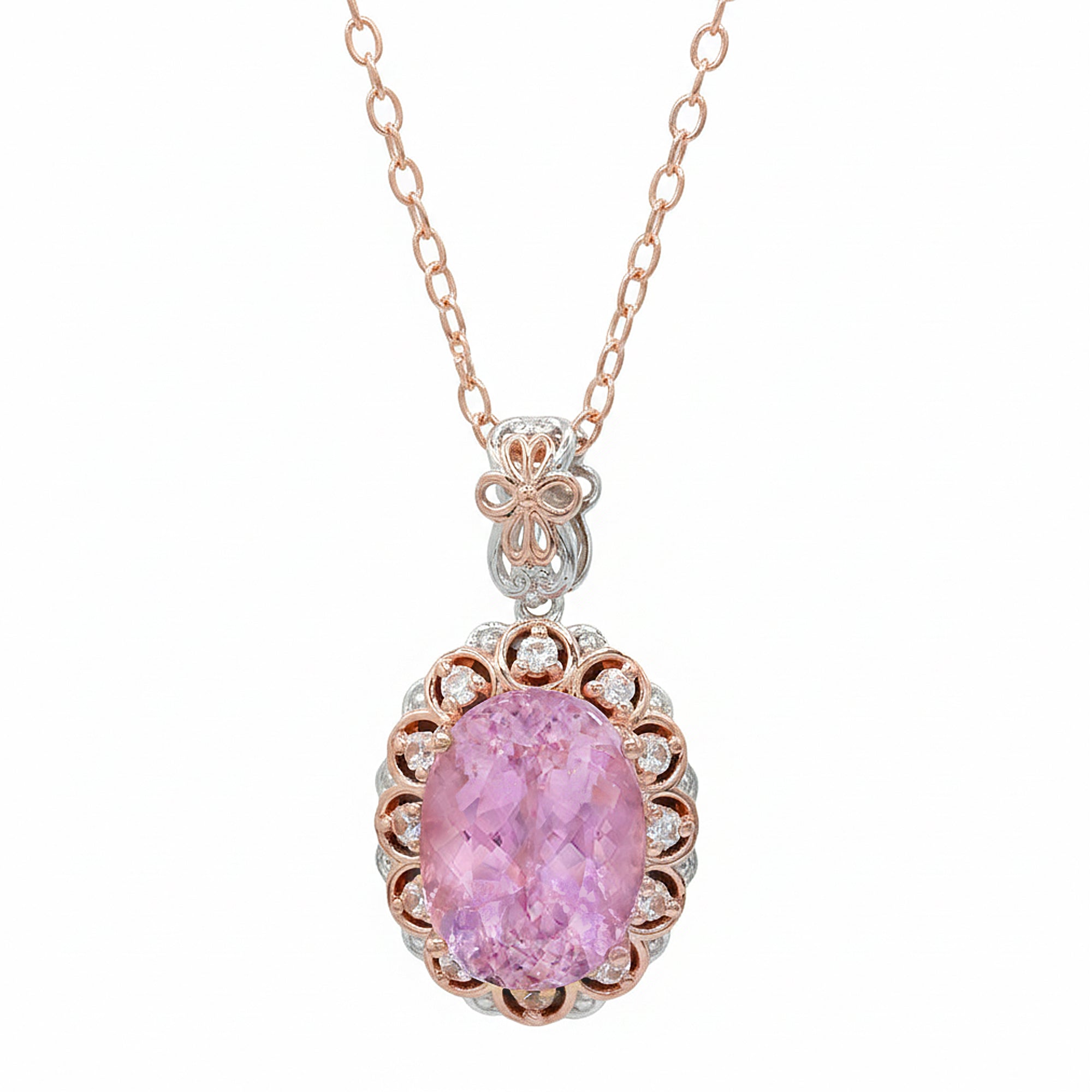 Gems en Vogue 18K Palladium Silver 6.02ctw Kunzite & White Zircon Pendant