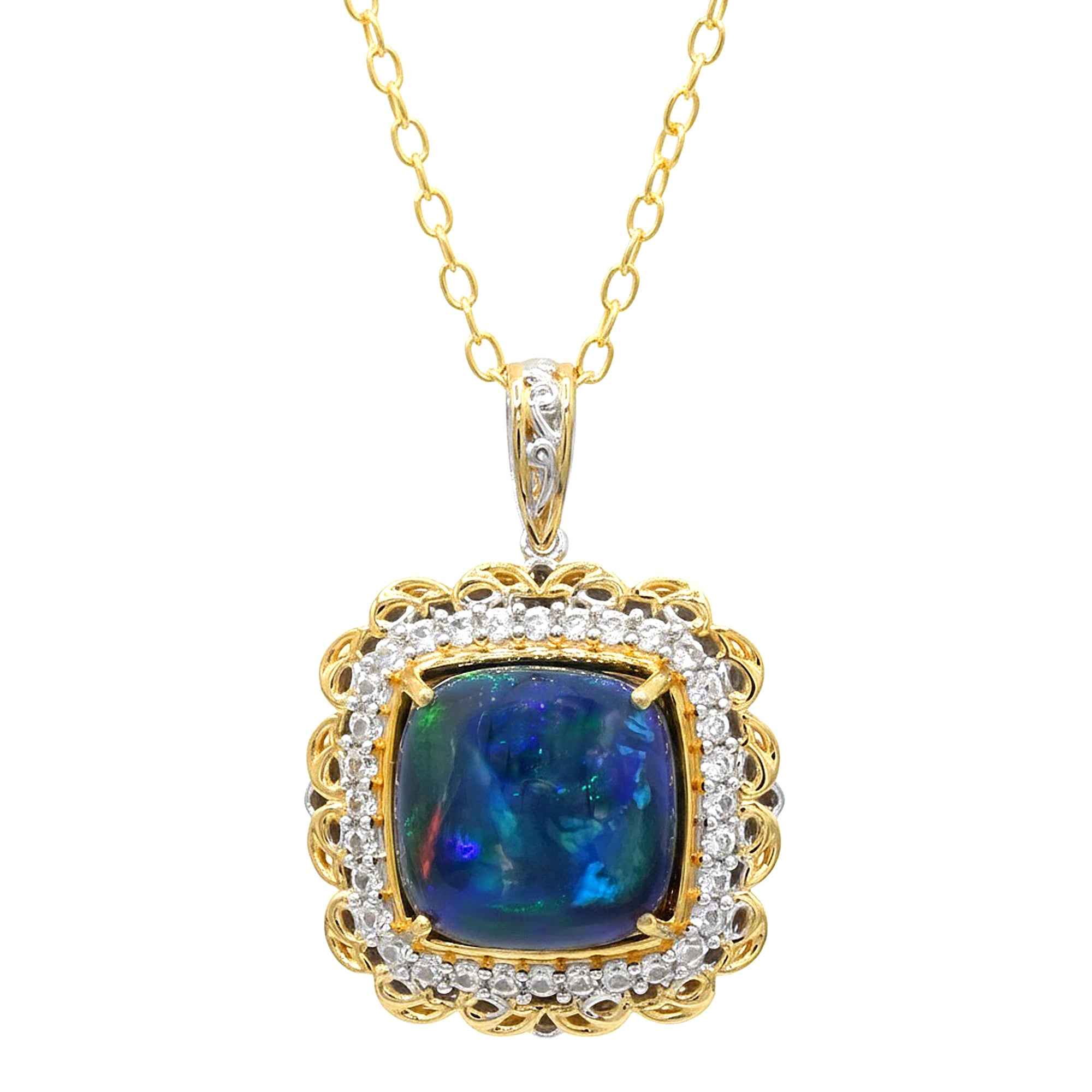 Gems en Vogue 24K Palladium Silver Peacock Opal & White Zircon Halo Pendant