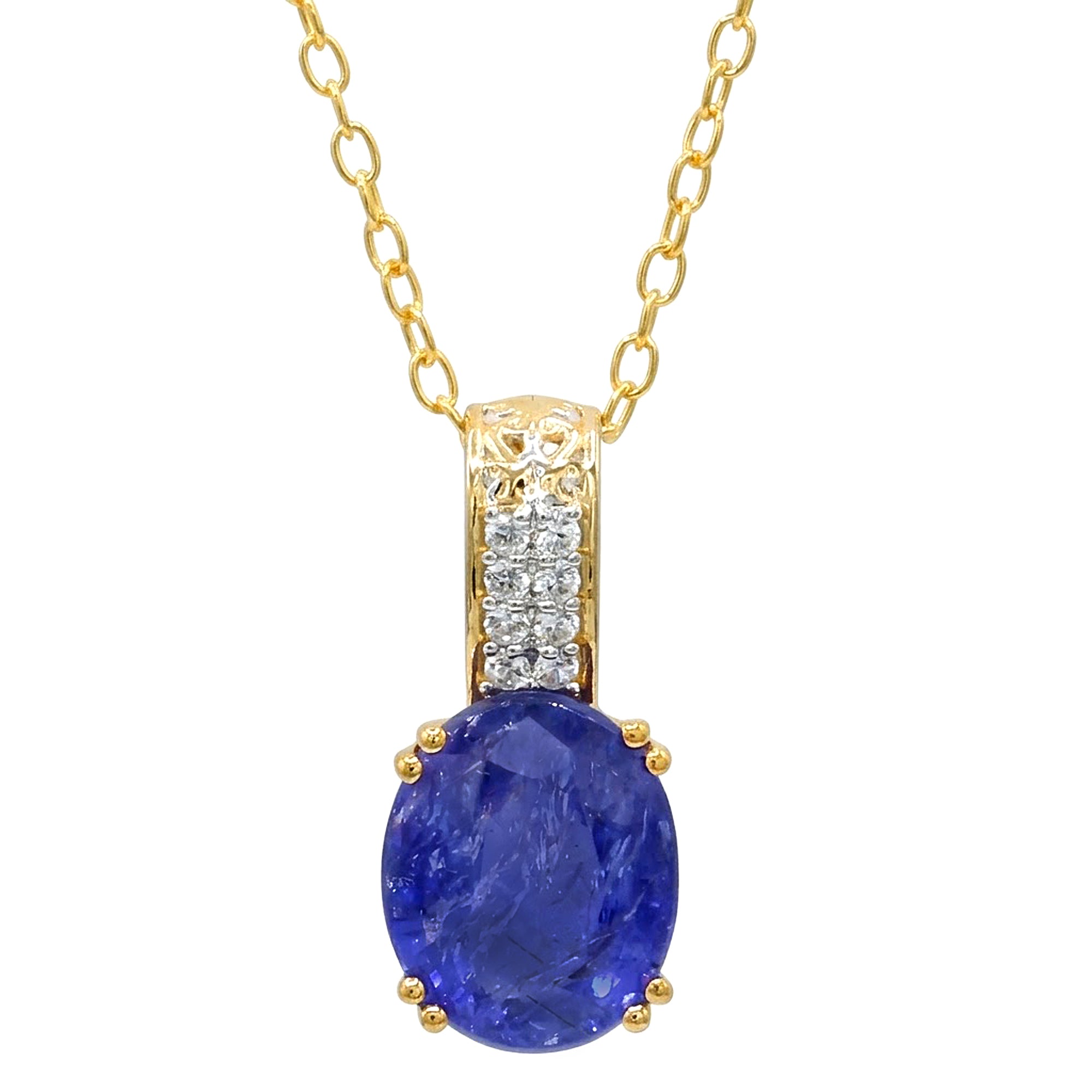Gems en Vogue Pendentif Art Déco Tanzanite & Zircon Blanc 2.07ct