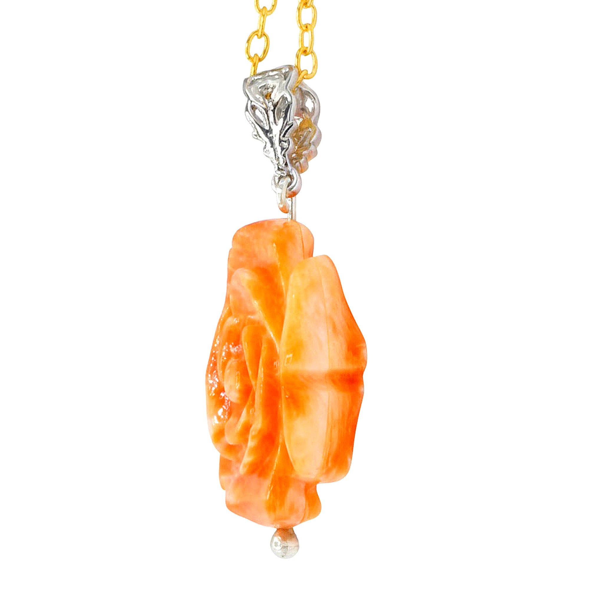 Gems en Vogue 24K Palladium Silver Orange Spiny Oyster Carved Flower Pendent