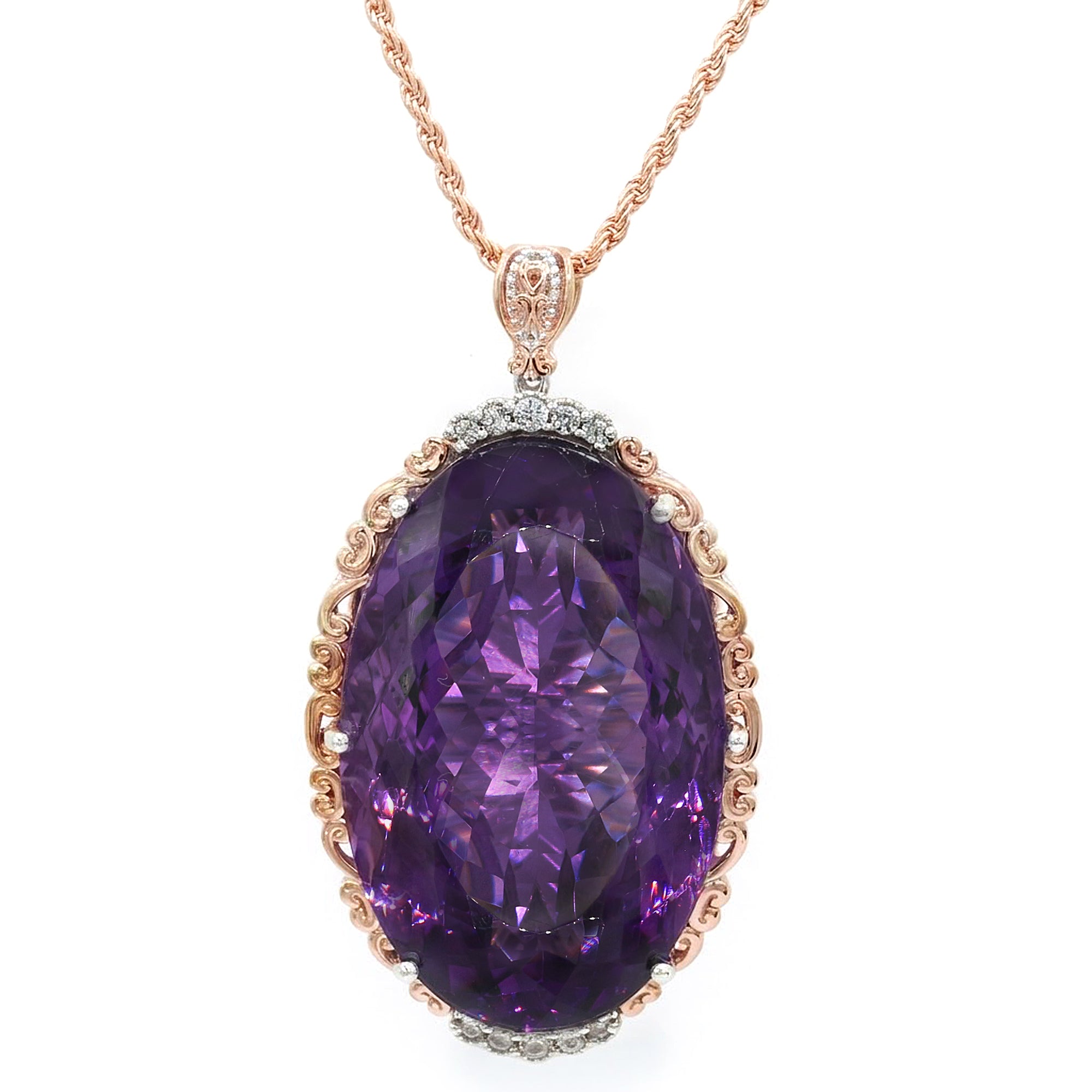 Couture Gems One-of-a-kind 18K Palladium Silver 68.69ctw Tanzanian Amethyst & White Zircon Honker Pendant
