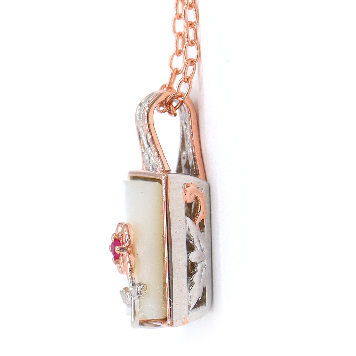 Gems en Vogue 18K Palladium Silver White Mother-of-Pearl & Ruby Flower Pendant