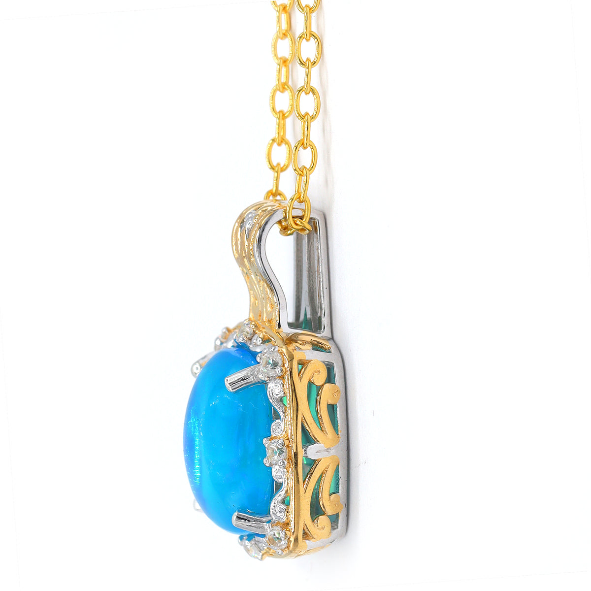 Pendentif Opale de Paraíba et Zircon Blanc 3.69 carats de Gems en Vogue