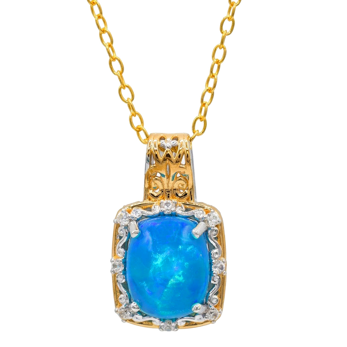 Pendentif Opale de Paraíba et Zircon Blanc 3.69 carats de Gems en Vogue