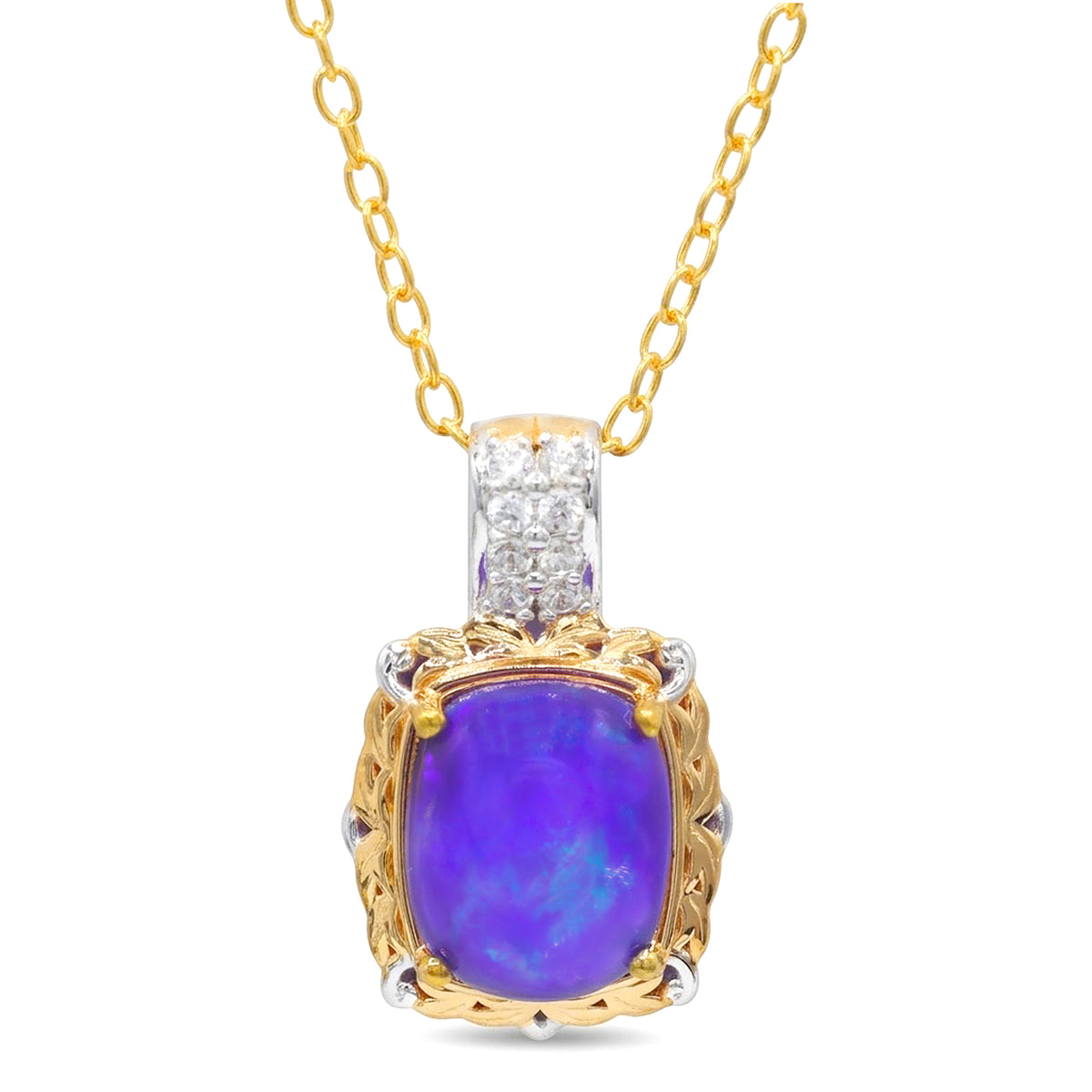 Pendentif Opale de Paraíba et Zircon Blanc 3.69 carats de Gems en Vogue