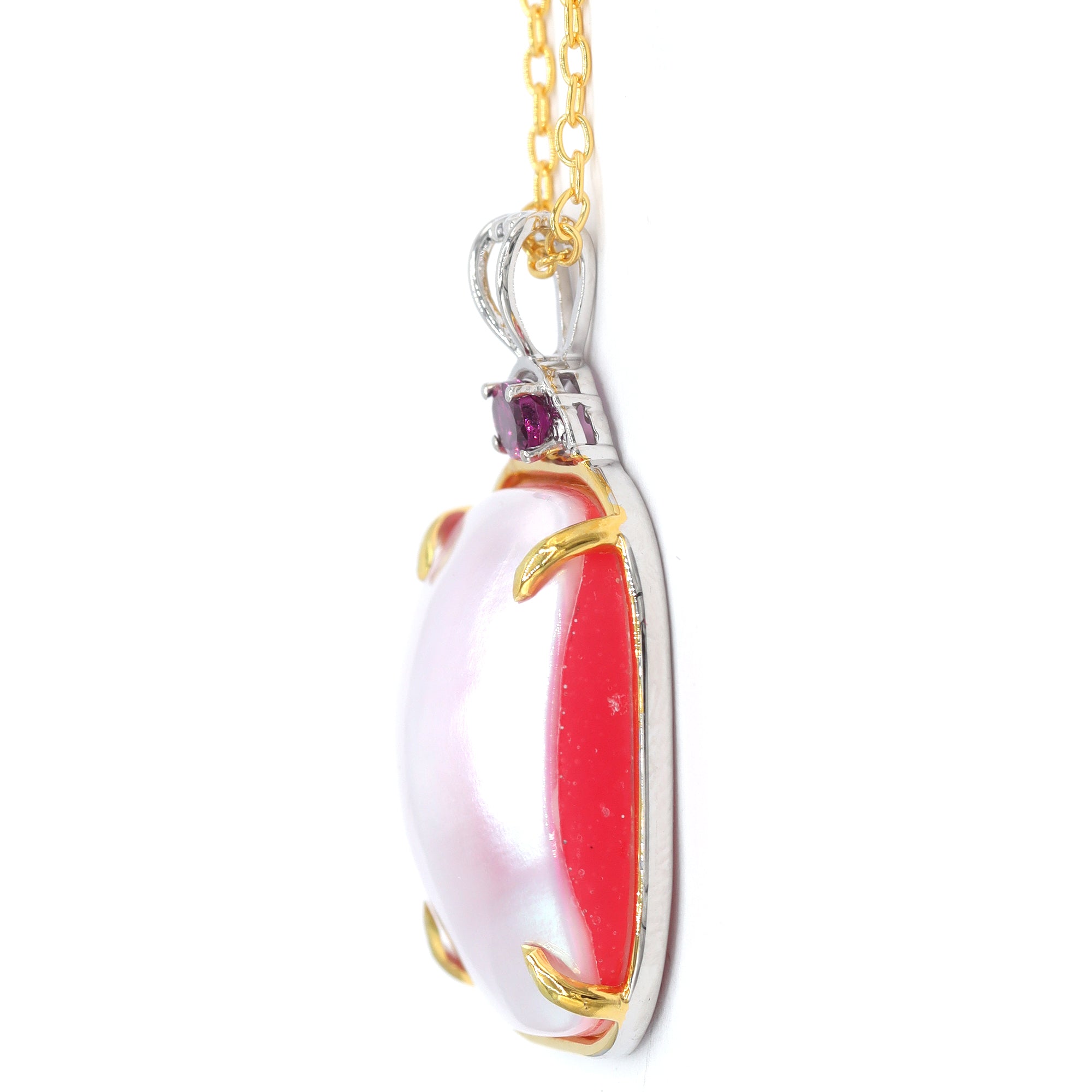 Gems en Vogue 24K Palladium Silver Pink Mabe Pearl & Purple Garnet Pendant