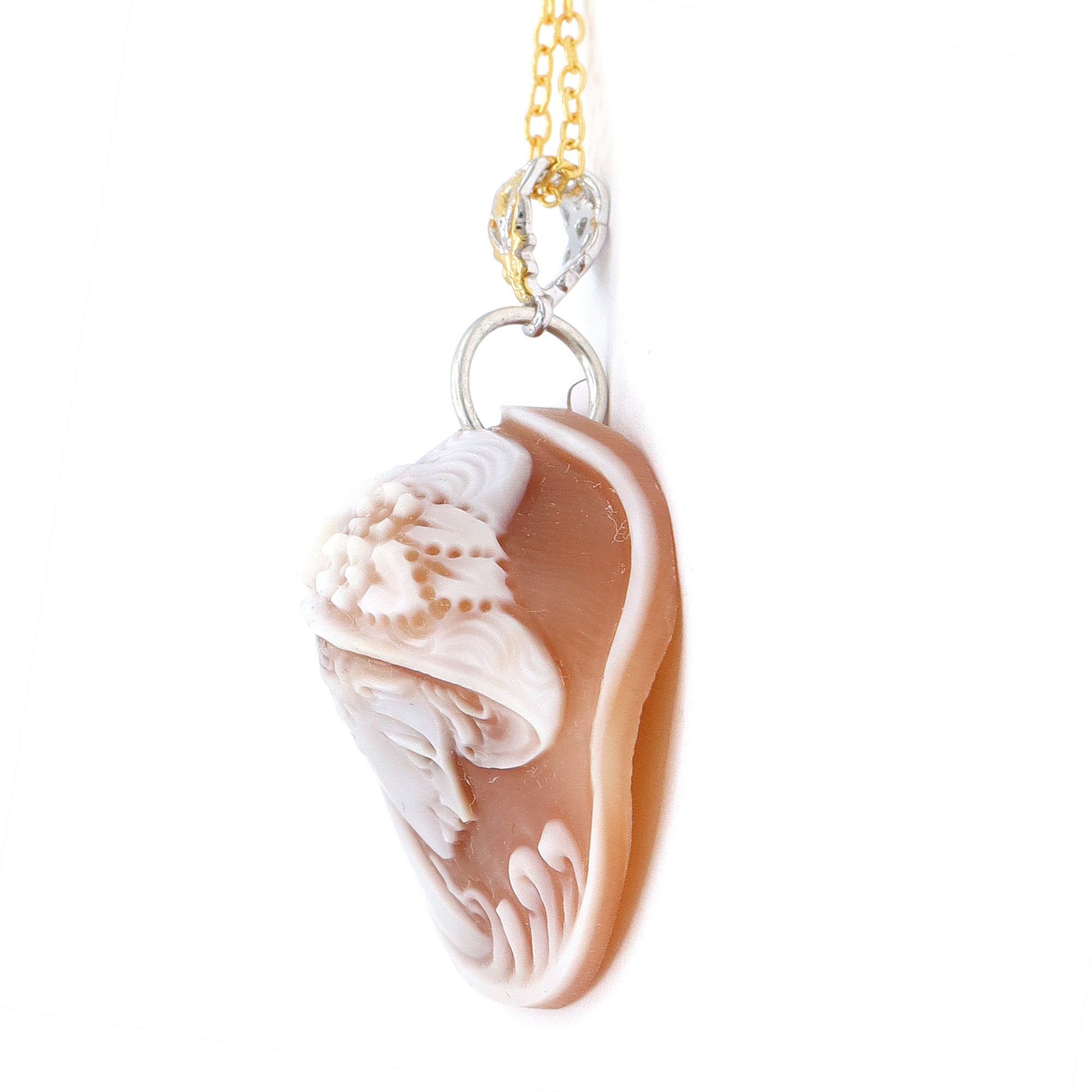 Gems en Vogue 24K Palladium Silver High Relief Cameo Hat Lady Portrait Pendant
