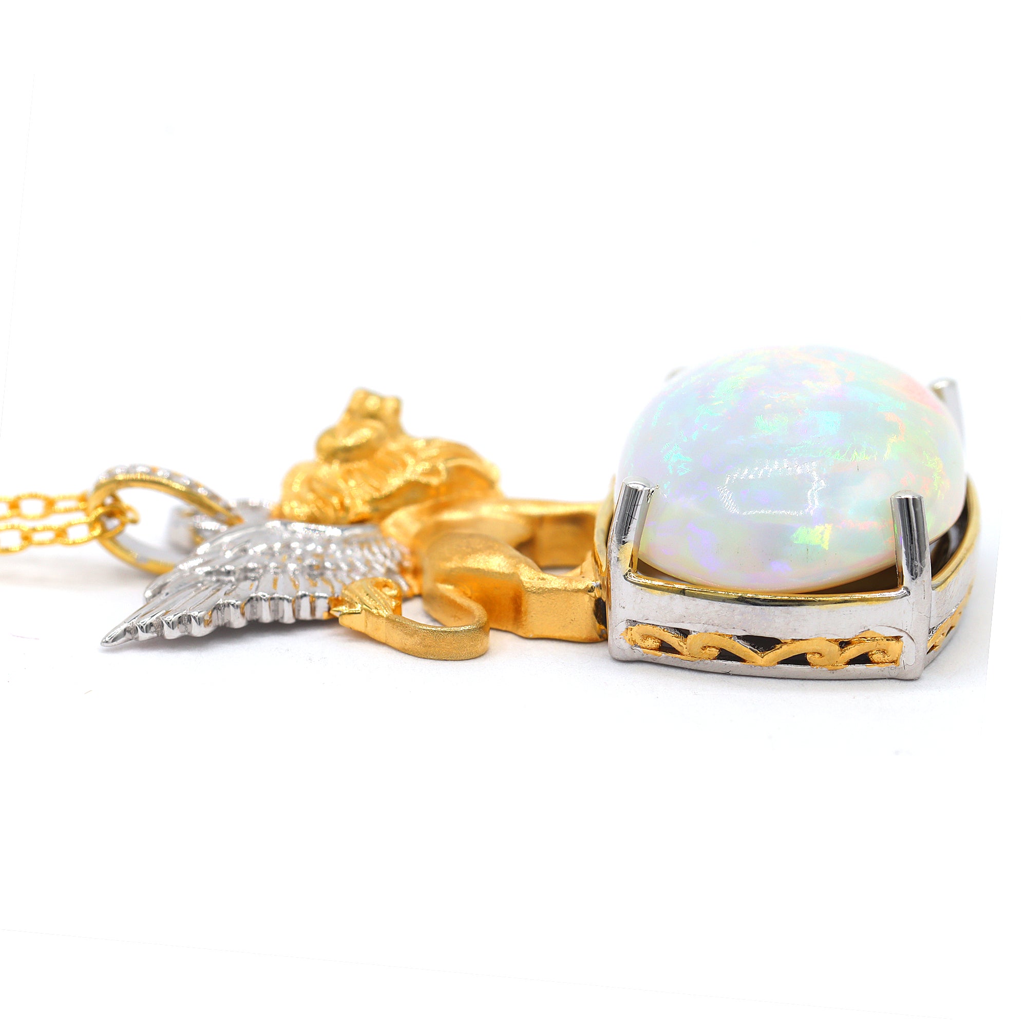 Couture Gems One-of-a-Kind 24K Palladium Silver 13.33ctw White Ethiopian Opal Griffin Pendant