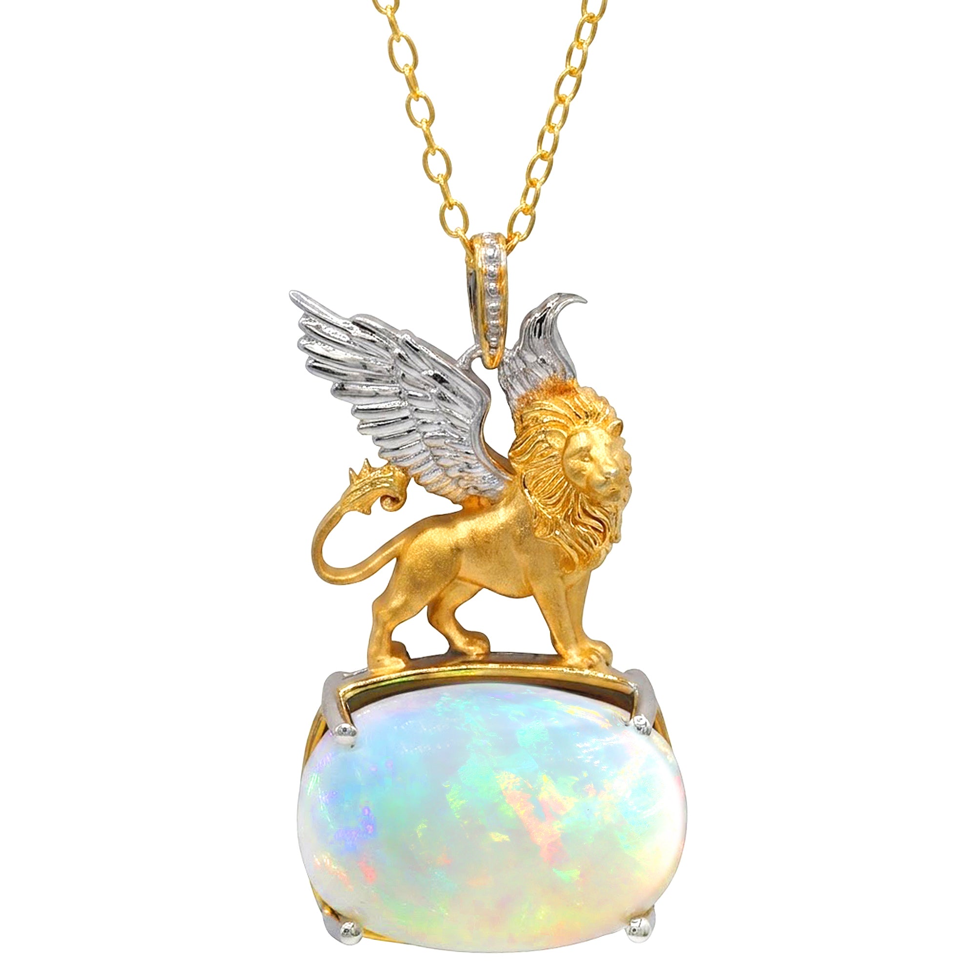 Couture Gems One-of-a-Kind 24K Palladium Silver 13.33ctw White Ethiopian Opal Griffin Pendant