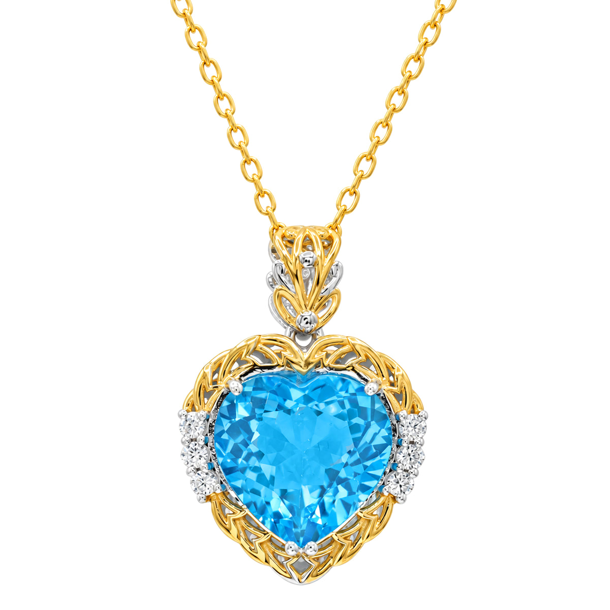 Gems en Vogue Pendentif topaze bleue de Suisse fantaisie taille trillion 7,60 carats et zircon blanc