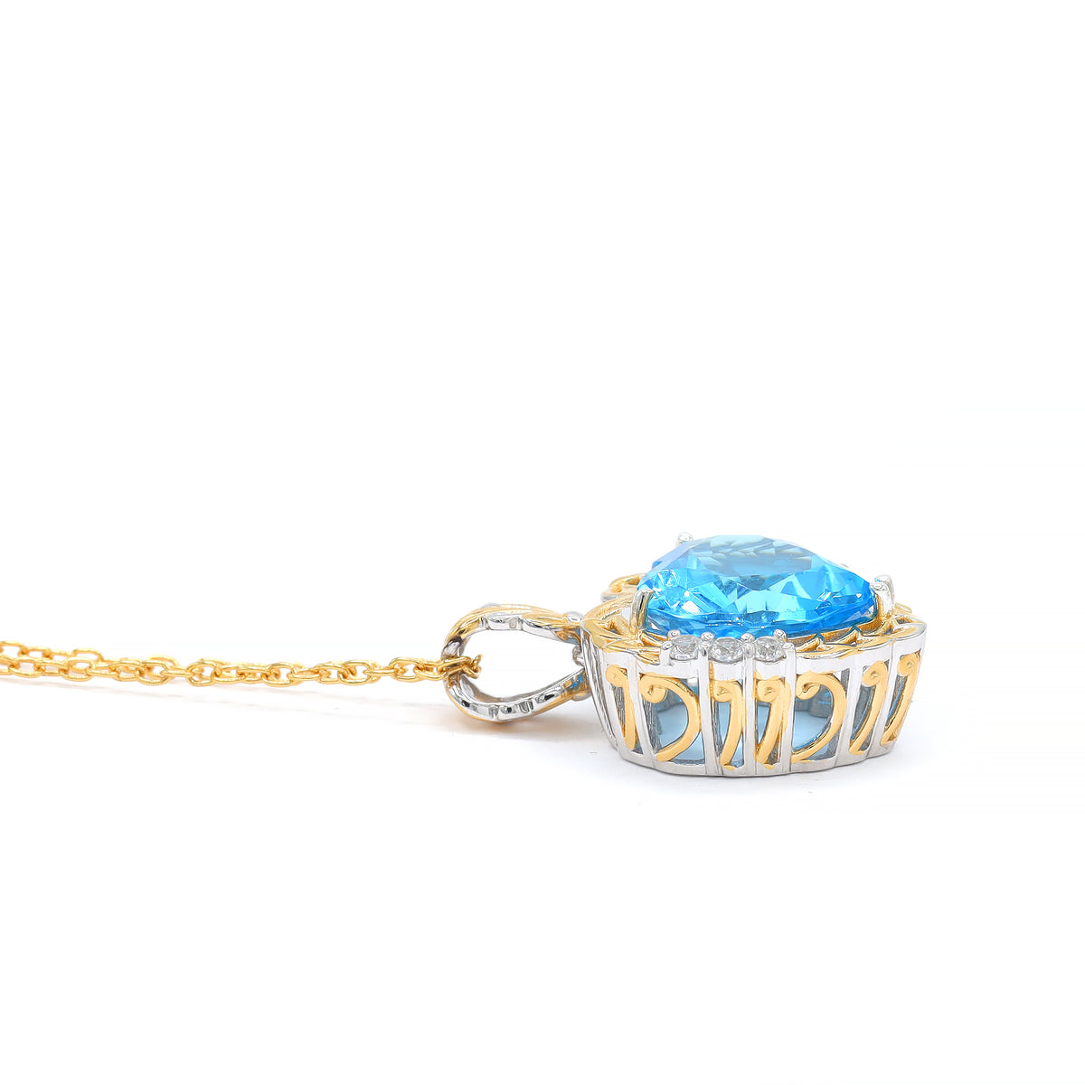 Gems en Vogue Pendentif topaze bleue de Suisse fantaisie taille trillion 7,60 carats et zircon blanc