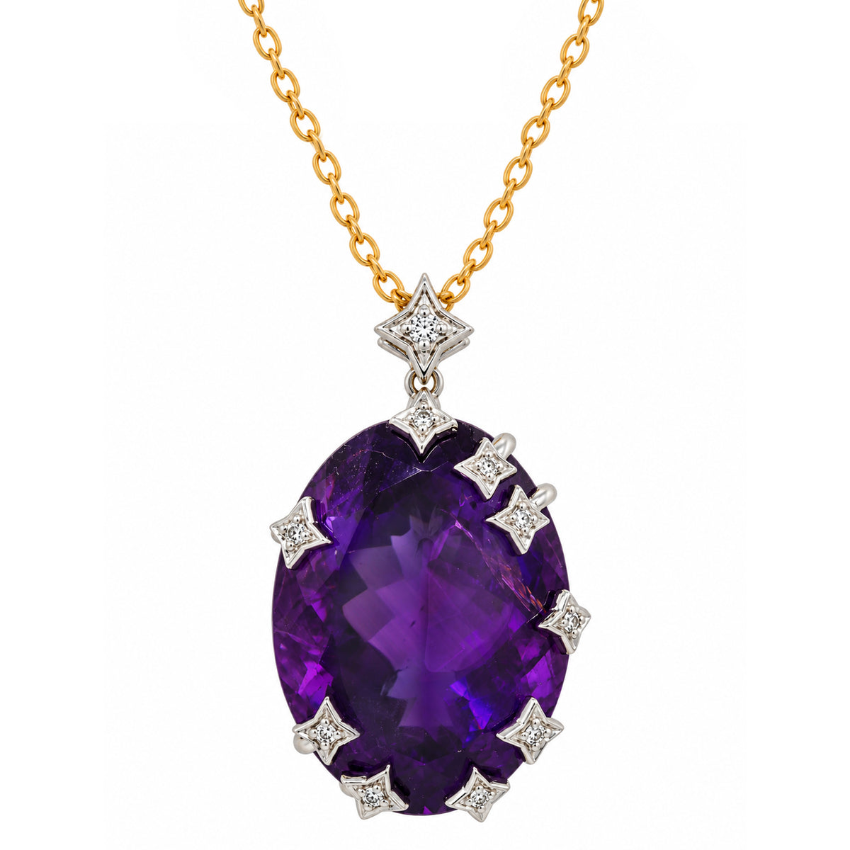 Couture Gems One-of-a-kind 24K Palladium Silver 75.26ctw African Amethyst & White Zircon Star Honker Pendant
