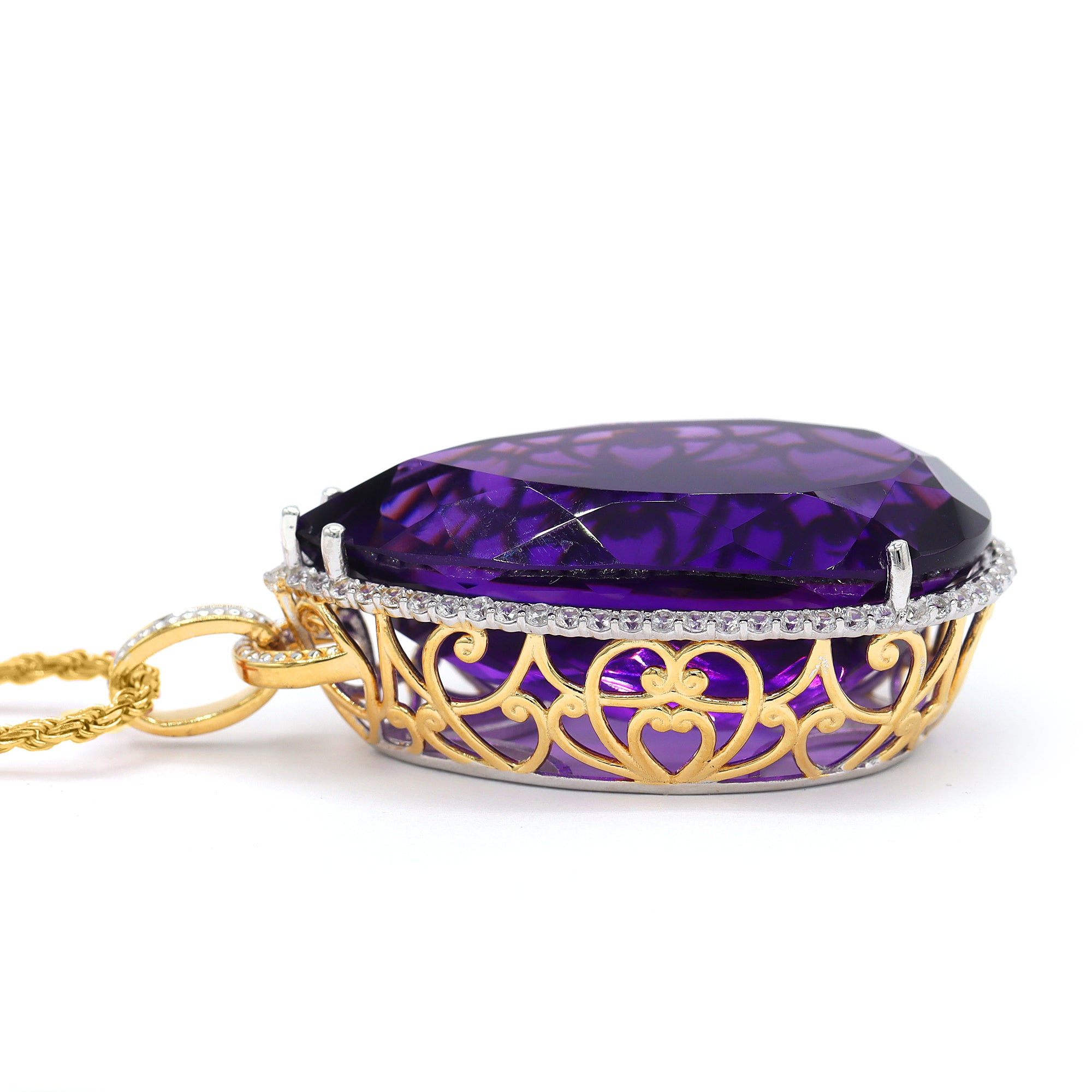 Couture Gems One-of-a-kind 24K Palladium Silver 67.75ctw Tanzanian Amethyst & White Zircon Halo Honker Pendant