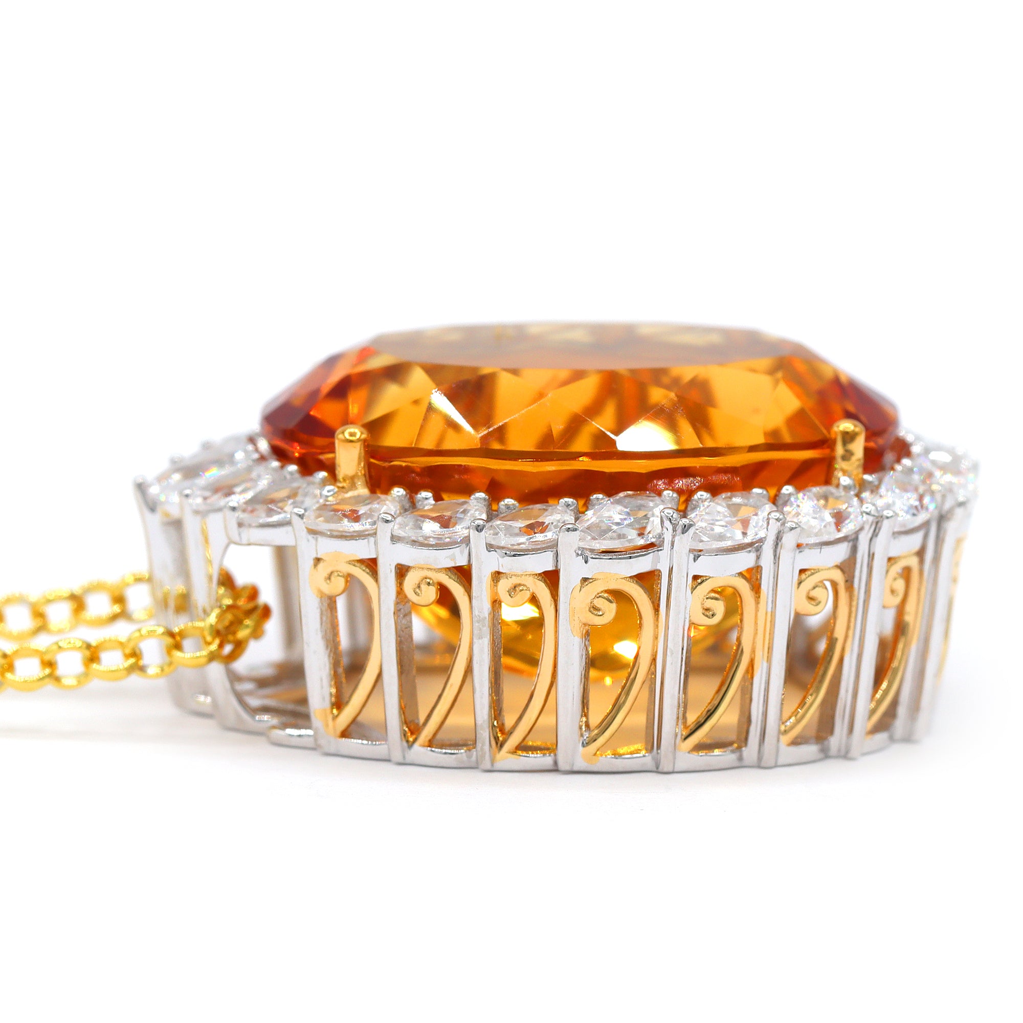 Couture Gems One-of-a-Kind 24K Palladium Silver 46.11ctw Fire Citrine & White Zircon Halo Pendant