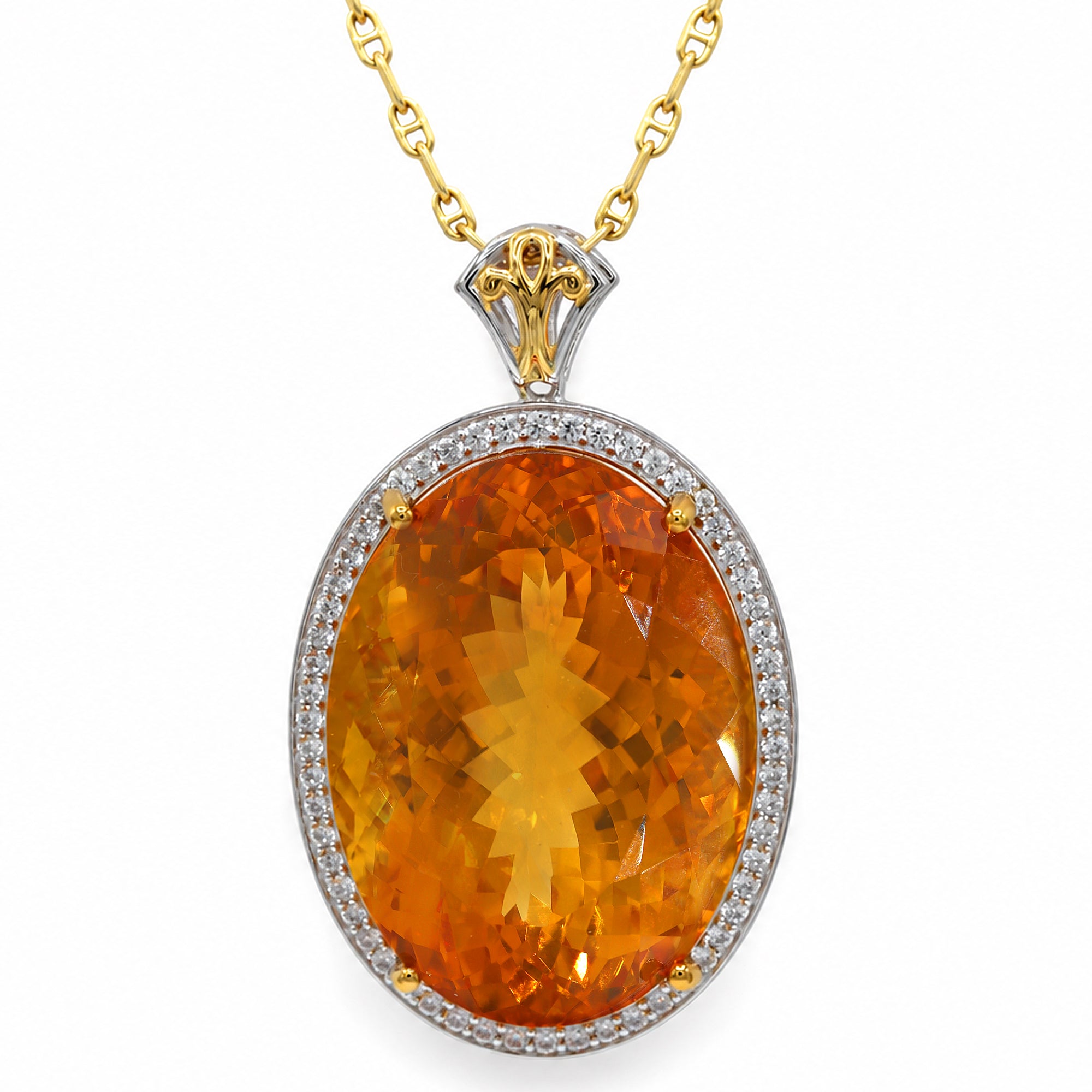 Couture Gems One-of-a-Kind 24K Palladium Silver 77.60ctw Fire Citrine & White Zircon Halo Pendant