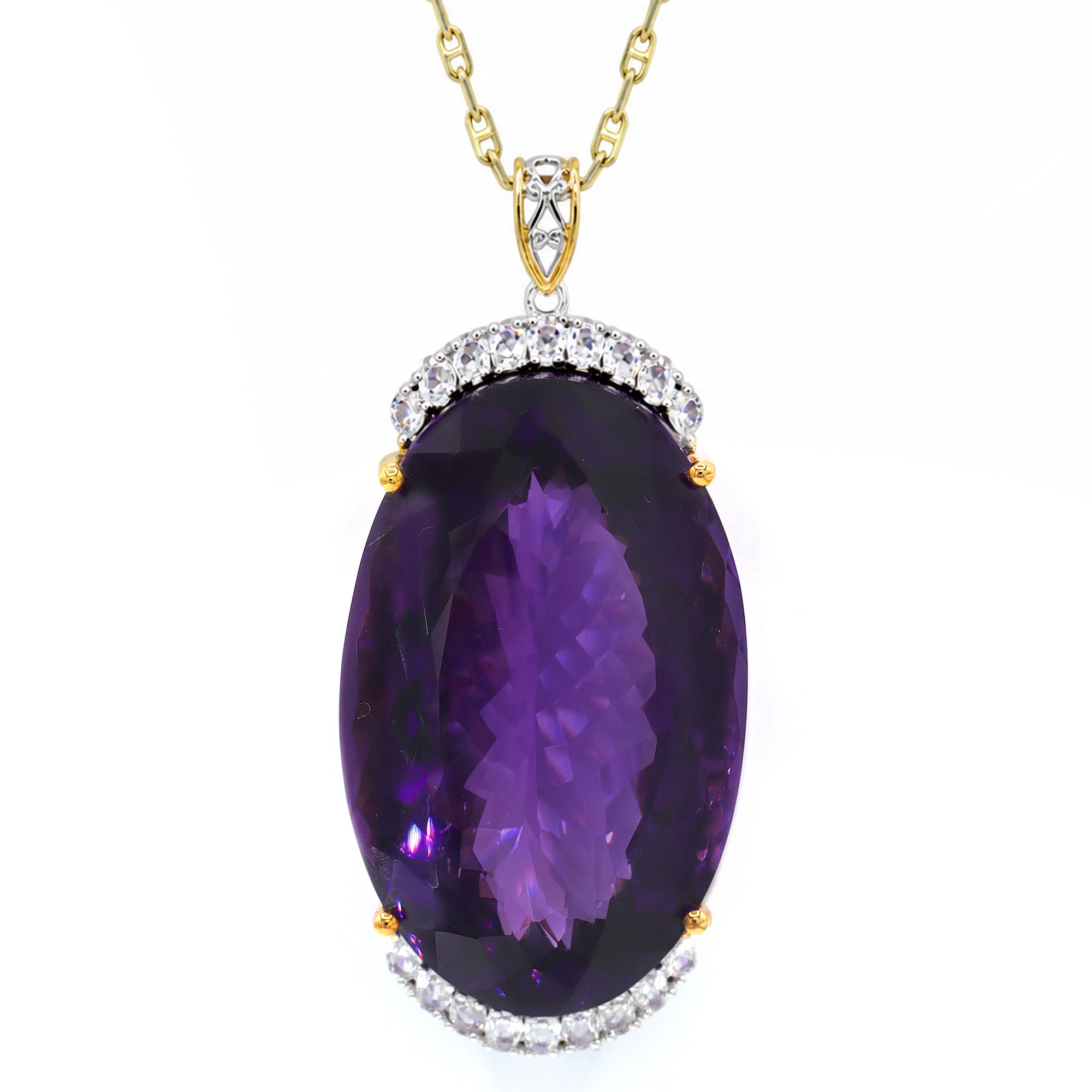 Couture Gems One-of-a-kind 24K Palladium Silver 85.07ctw Tanzanian Amethyst & White Zircon Honker Pendant