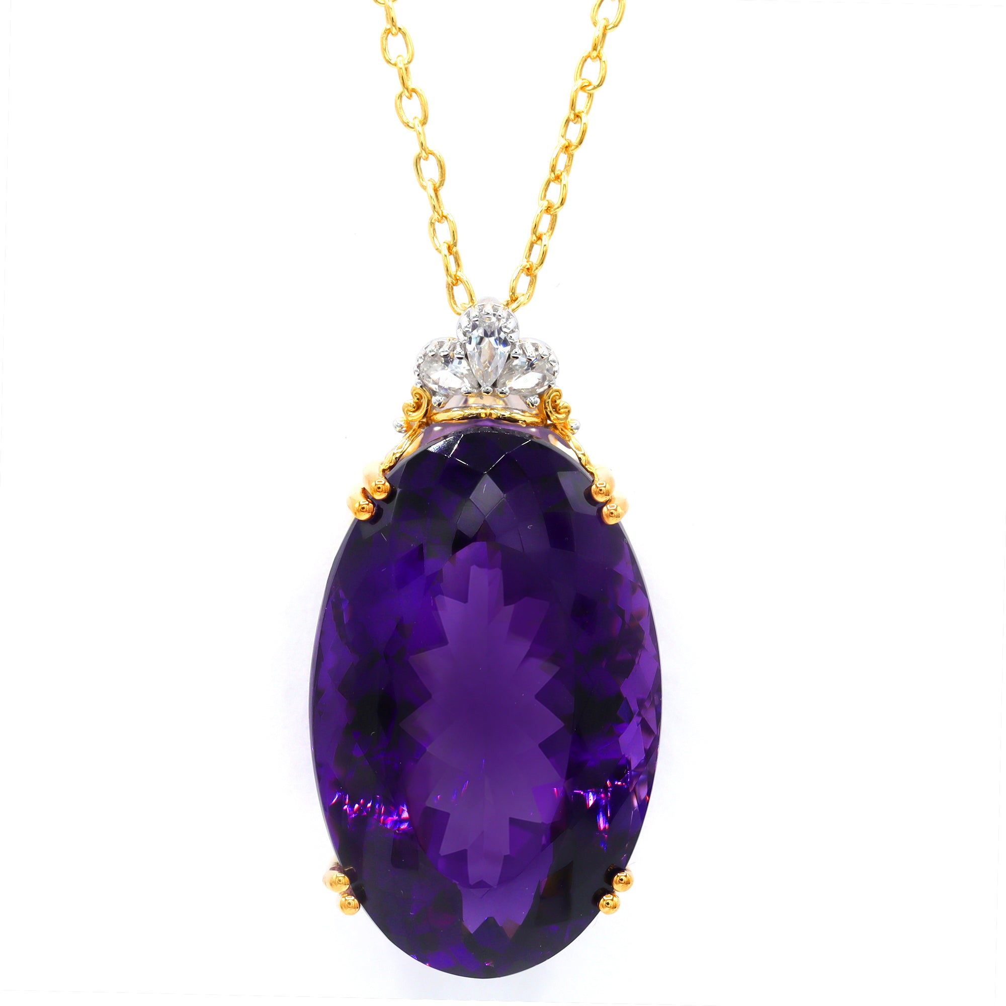 Couture Gems One-of-a-kind 24K Palladium Silver 74.77ctw Tanzanian Amethyst & White Zircon Honker Pendant