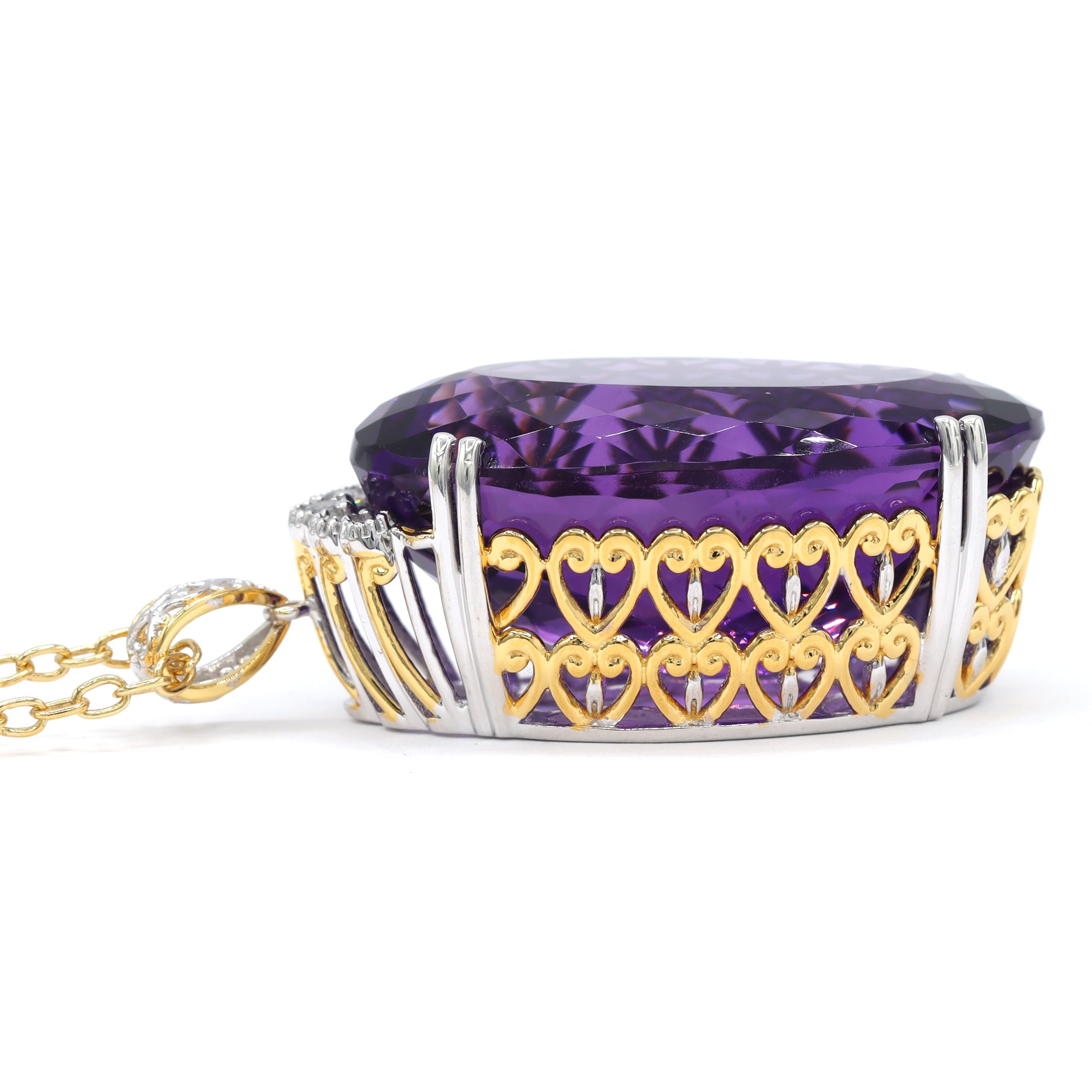 Couture Gems One-of-a-kind 24K Palladium Silver 80.08ctw Tanzanian Amethyst & White Zircon Honker Pendant