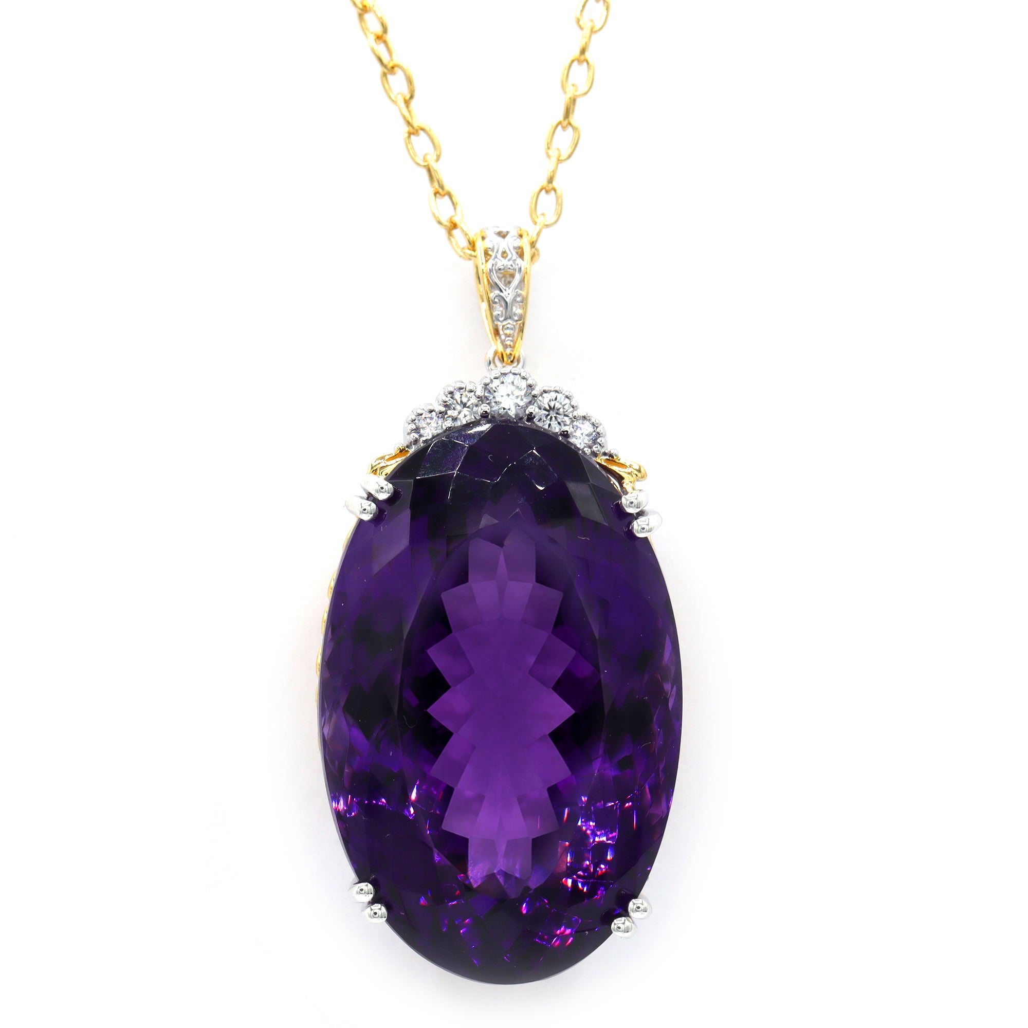 Couture Gems One-of-a-kind 24K Palladium Silver 80.08ctw Tanzanian Amethyst & White Zircon Honker Pendant