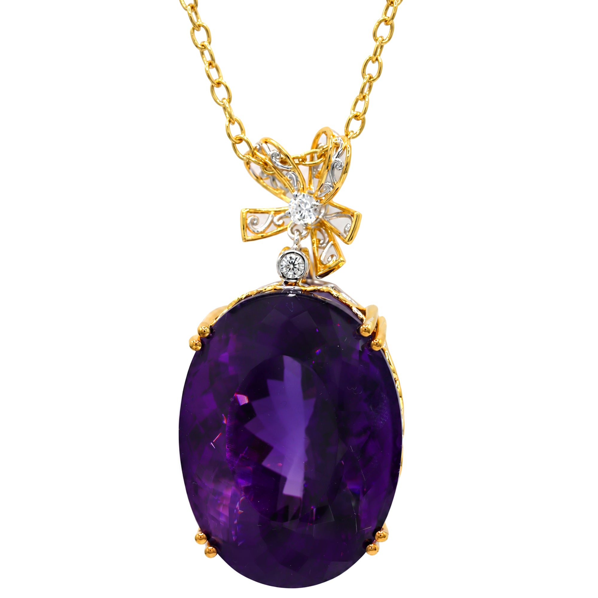 Couture Gems One-of-a-kind 24K Palladium Silver 103.48ctw Tanzanian Amethyst & White Zircon Bow Honker Pendant