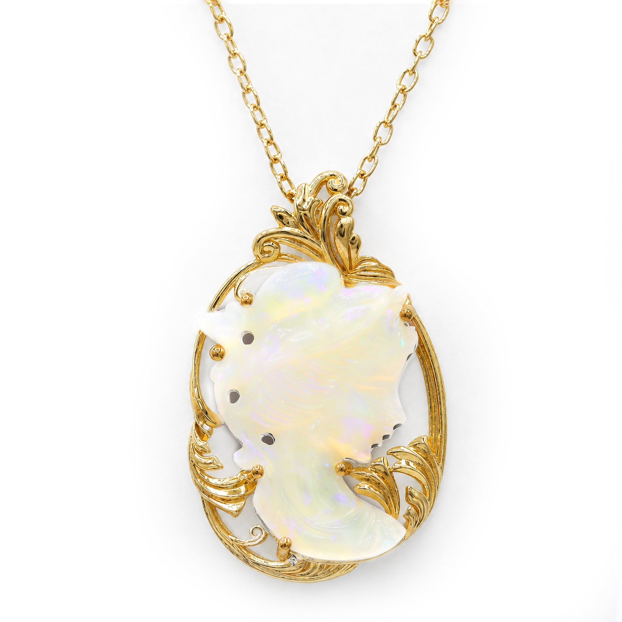 Couture Gems Pendentif Orbite Unique en Argent Palladium 24K, Opale Éthiopienne Blanche de 15.48ctw et Multiples Pierres Précieuses