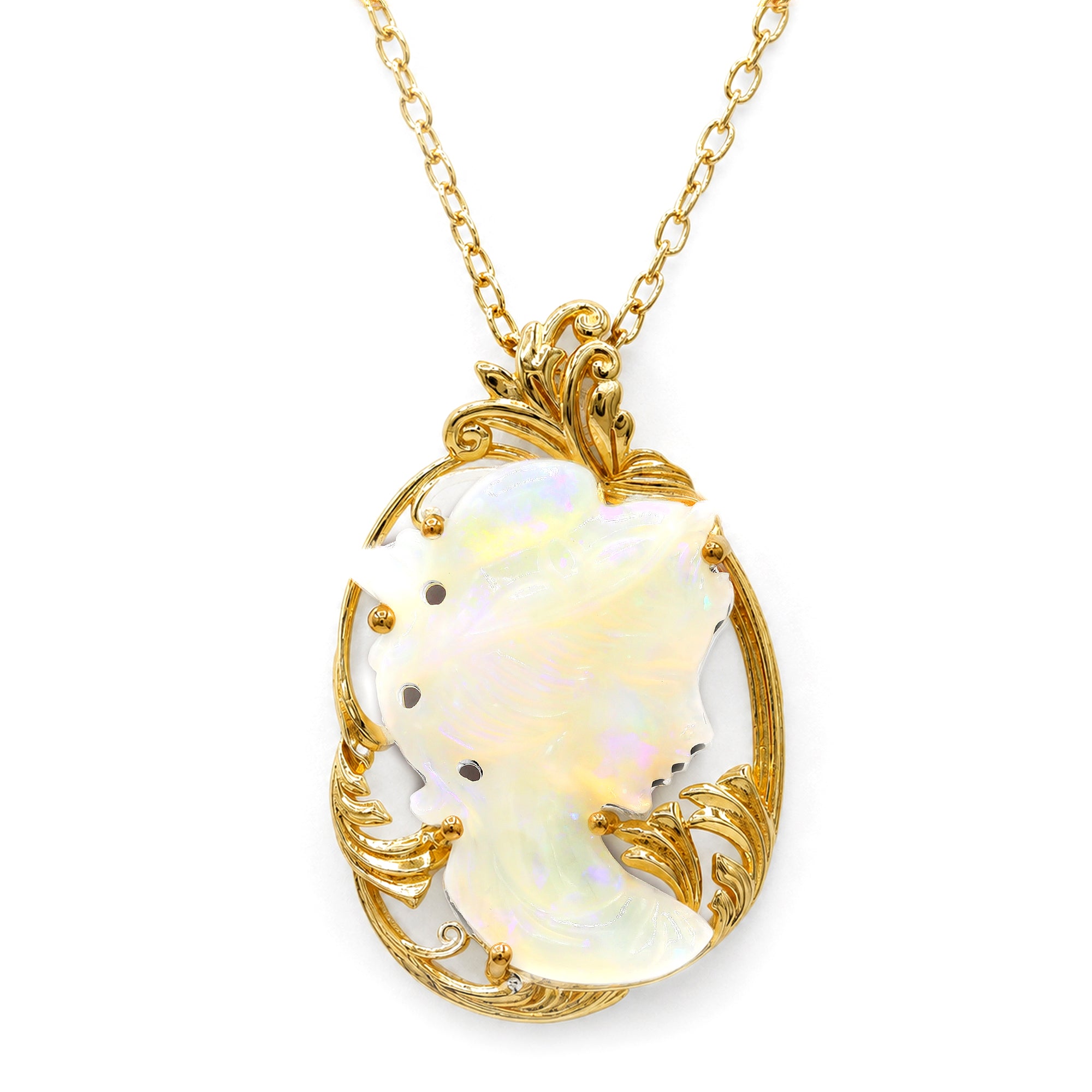 Couture Gems Pendentif Orbite Unique en Argent Palladium 24K, Opale Éthiopienne Blanche de 15.48ctw et Multiples Pierres Précieuses