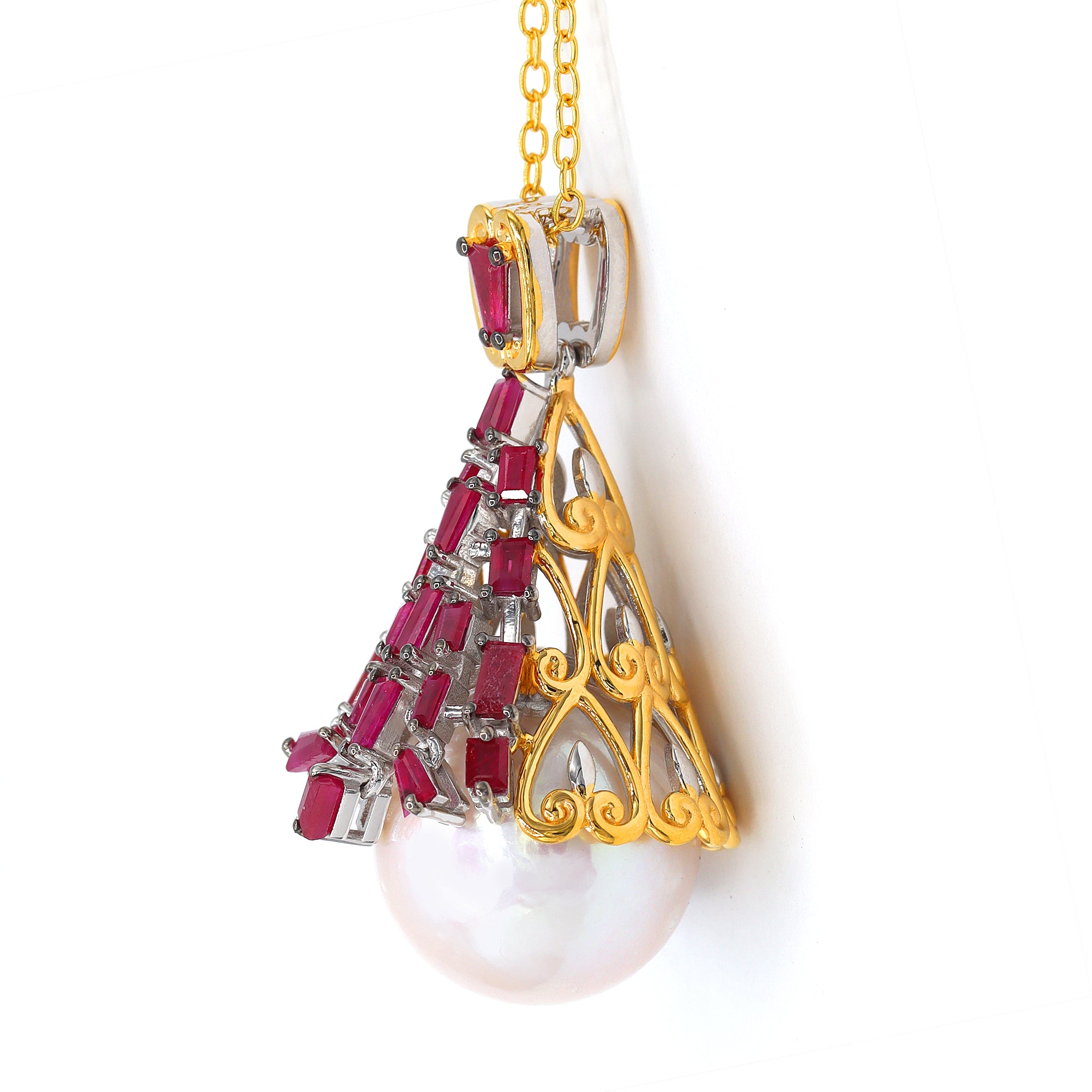 Couture Gems One-of-a-Kind 24K Palladium Silver Honker Edison White Pearl & Ruby Pendant