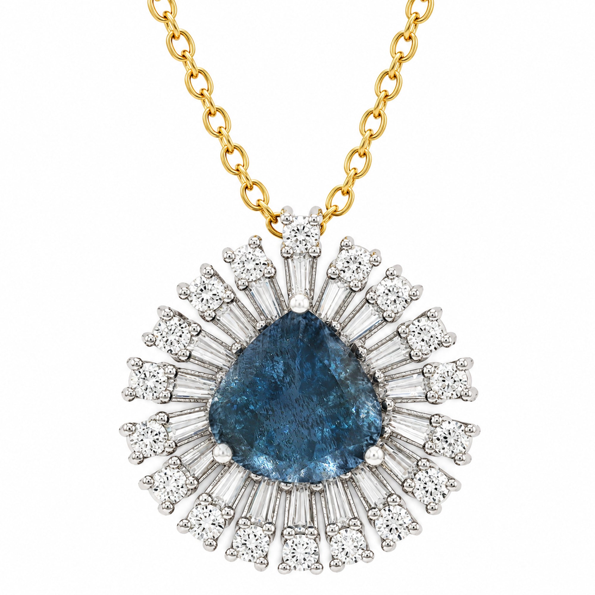 Couture Gems One-of-a-Kind 24K Palladium Silver 4.79ctw Tanzanian Aquamarine & White Zircon Halo Pendant