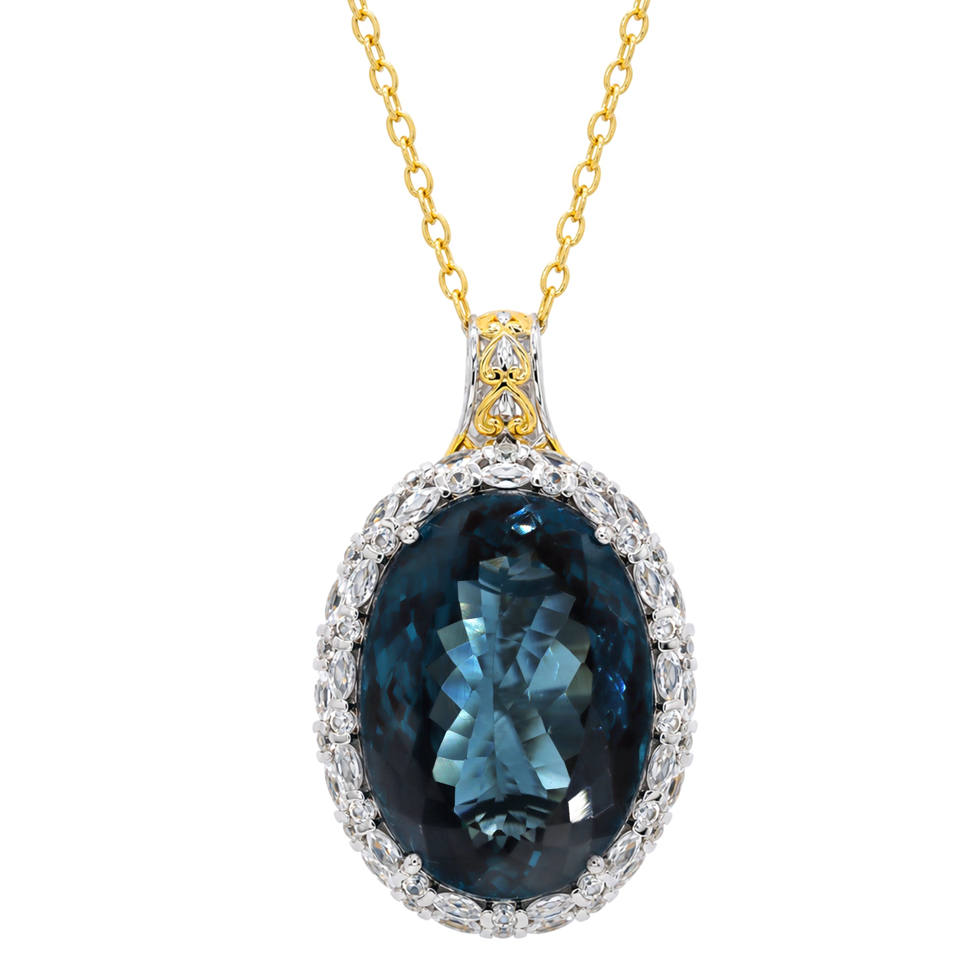 Couture Gems One-of-a-Kind 24K Palladium Silver 78.36ctw London Blue Topaz & White Zircon Halo Honker Pendant