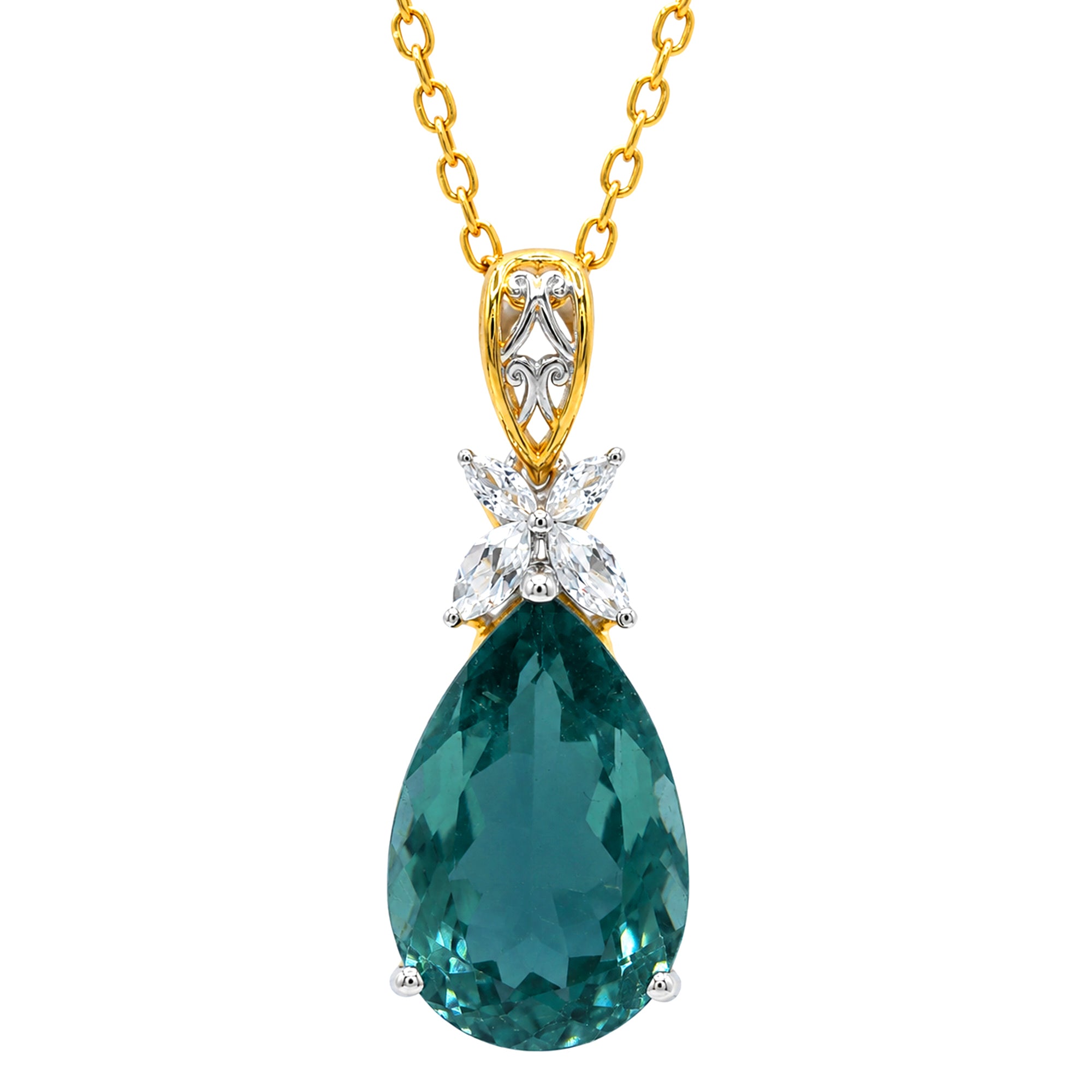 Couture Gems One-of-a-Kind 24K Palladium Silver 6.81ctw Teal Tourmaline & White Zircon Pendant