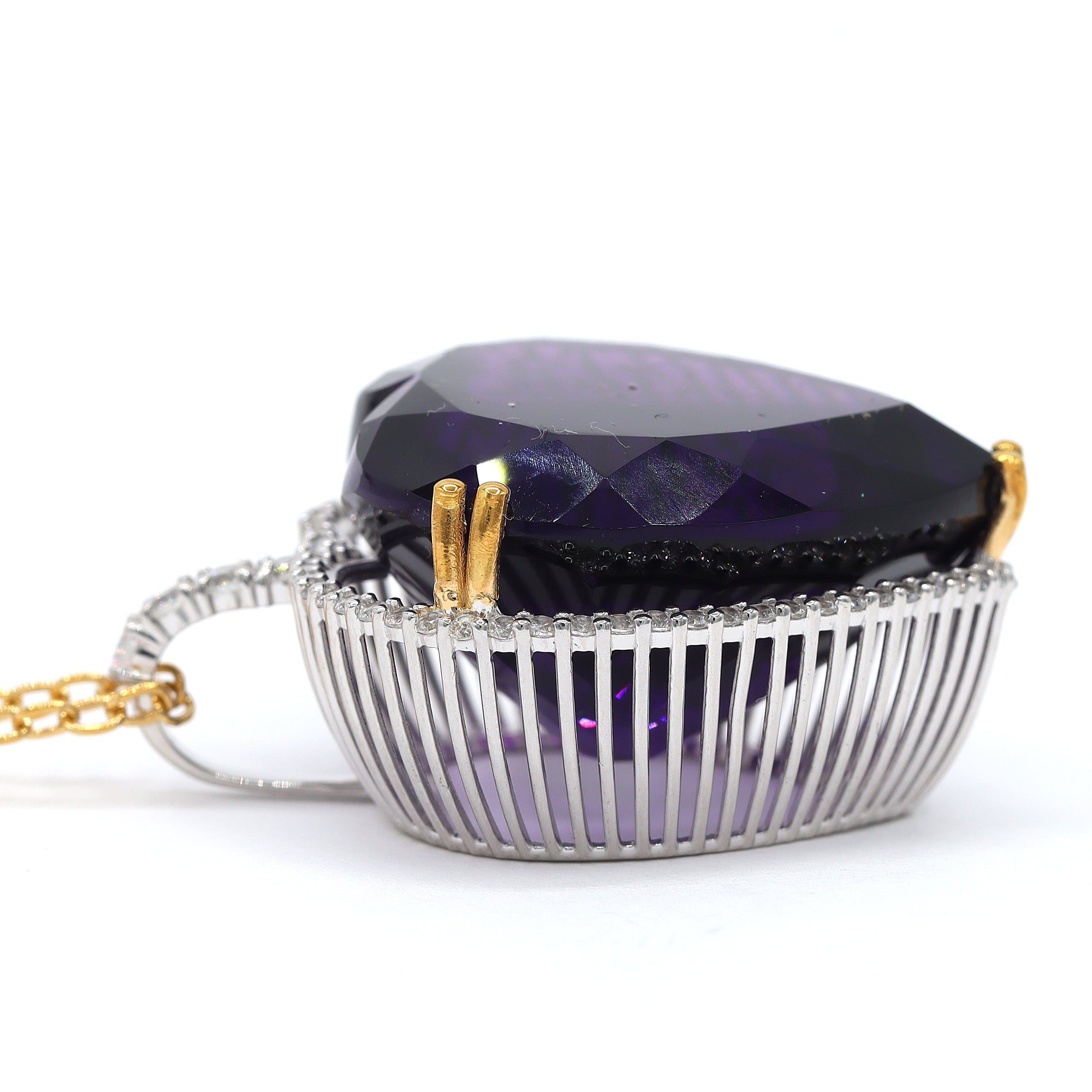 Couture Gems One-of-a-kind 24K Palladium Silver 79.44ctw Heart Shape Tanzanian Amethyst & White Zircon Halo Honker Pendant