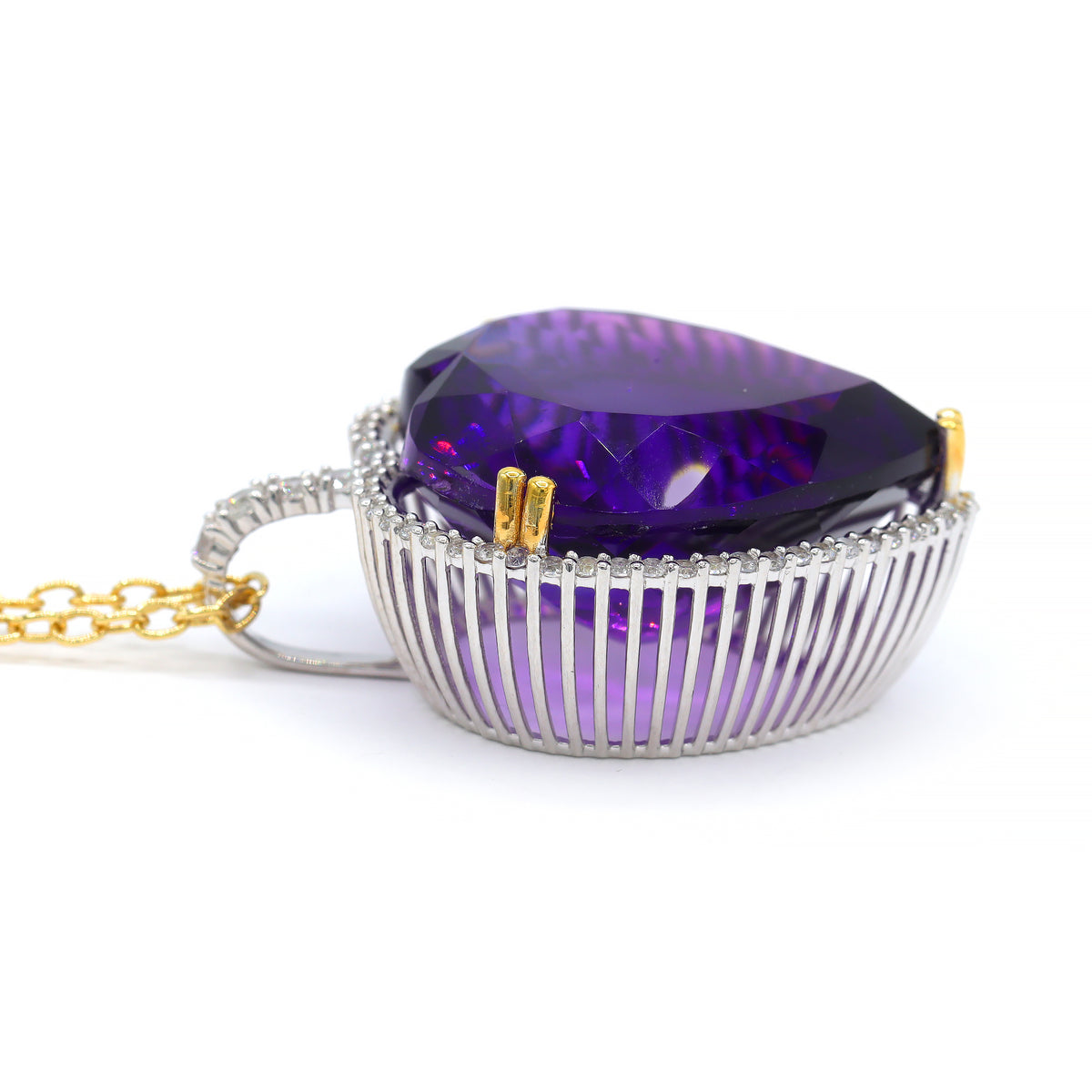 Couture Gems One-of-a-kind 24K Palladium Silver 79.44ctw Heart Shape Tanzanian Amethyst & White Zircon Honker Pendant