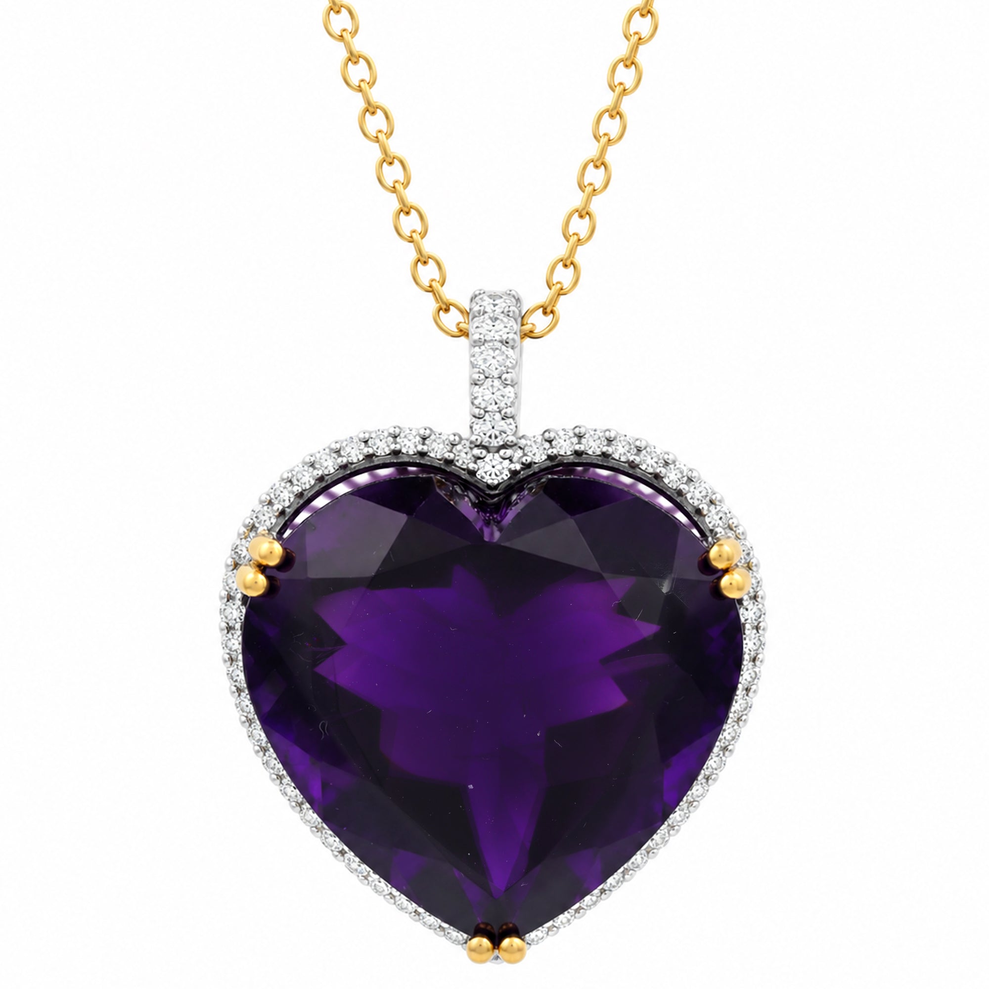 Couture Gems One-of-a-kind 24K Palladium Silver 79.44ctw Heart Shape Tanzanian Amethyst & White Zircon Halo Honker Pendant