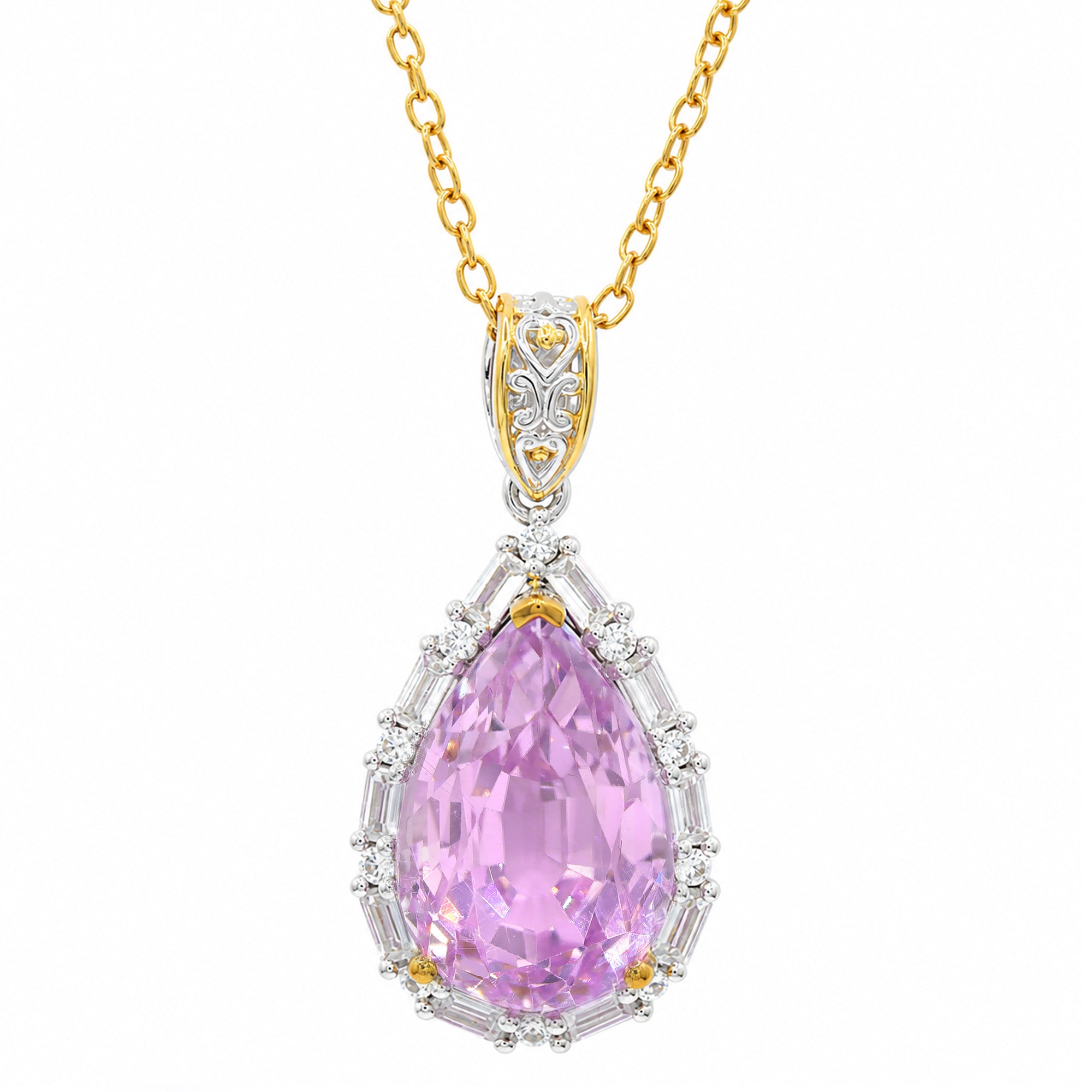 Gems en Vogue One-of-a-Kind 24K Palladium Silver 12.23ctw Pink Kunzite & White Zircon Halo Pendant
