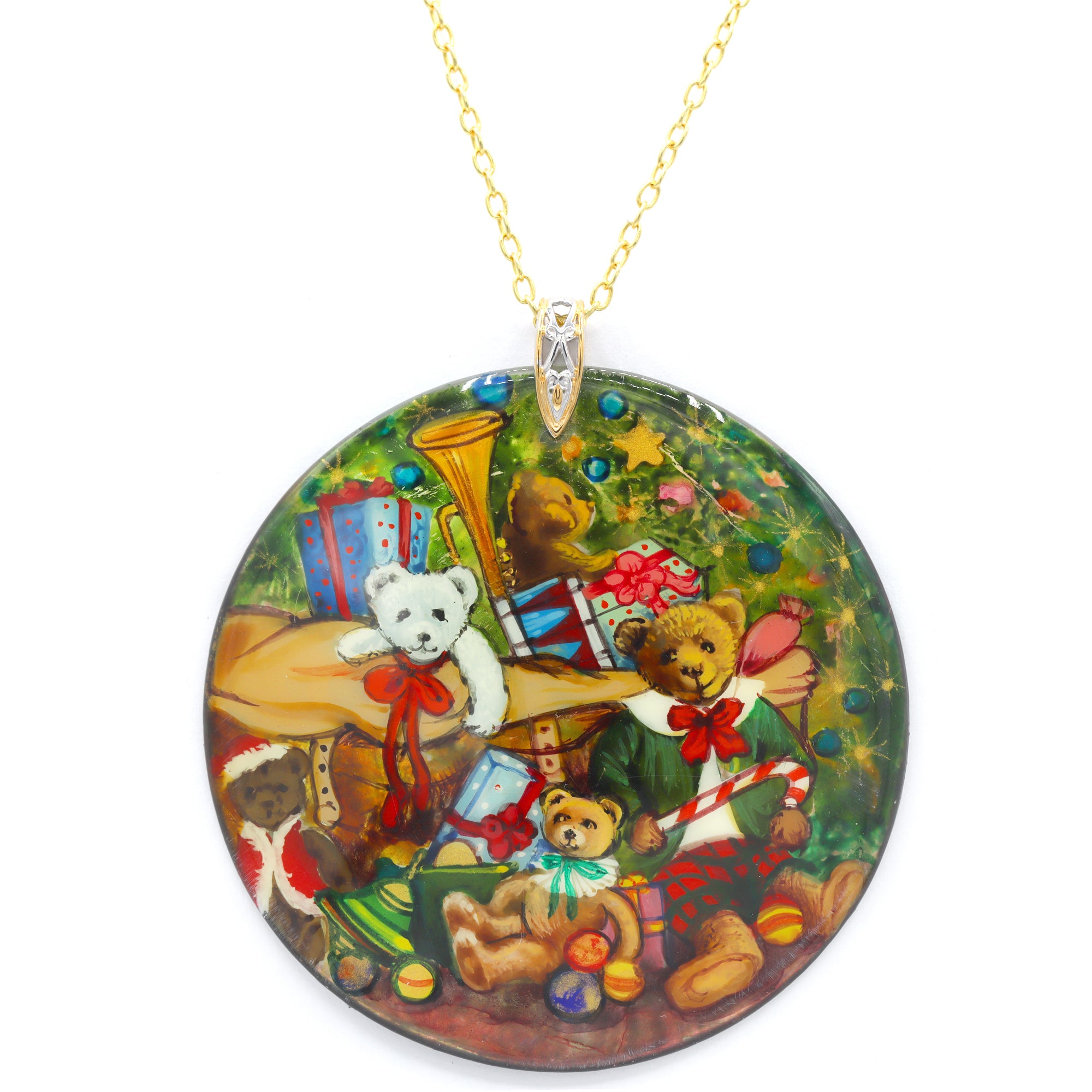 Pendentif Danseuses en Coquillage Peint Main et Rubis Gems en Vogue