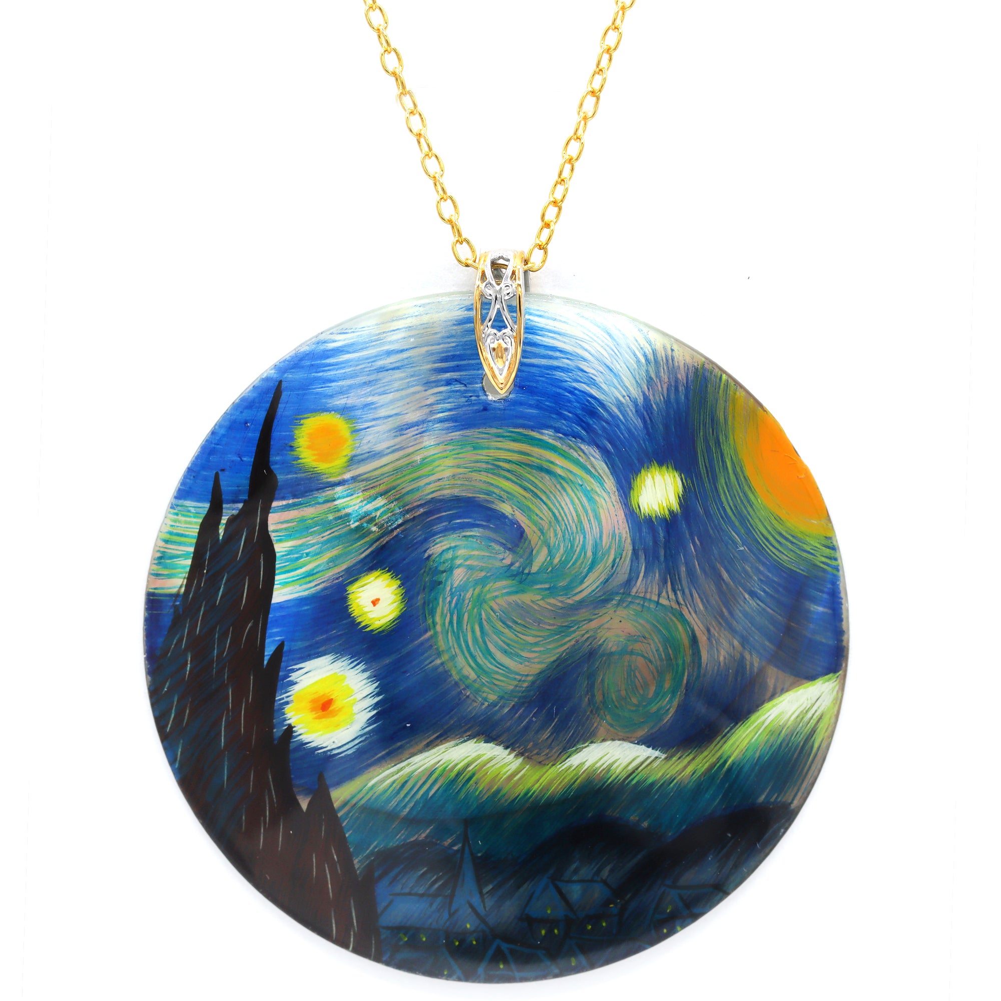Gems en Vogue 24K Palladium Silver Hand-Painted Shell Starry Night Pendant